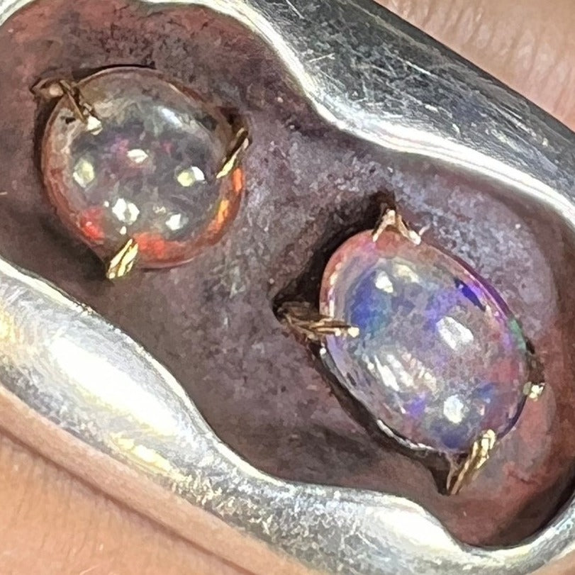 Australian Jelly Opal DOUBLE Ring. Old Pawn Sterling Silver *Video*