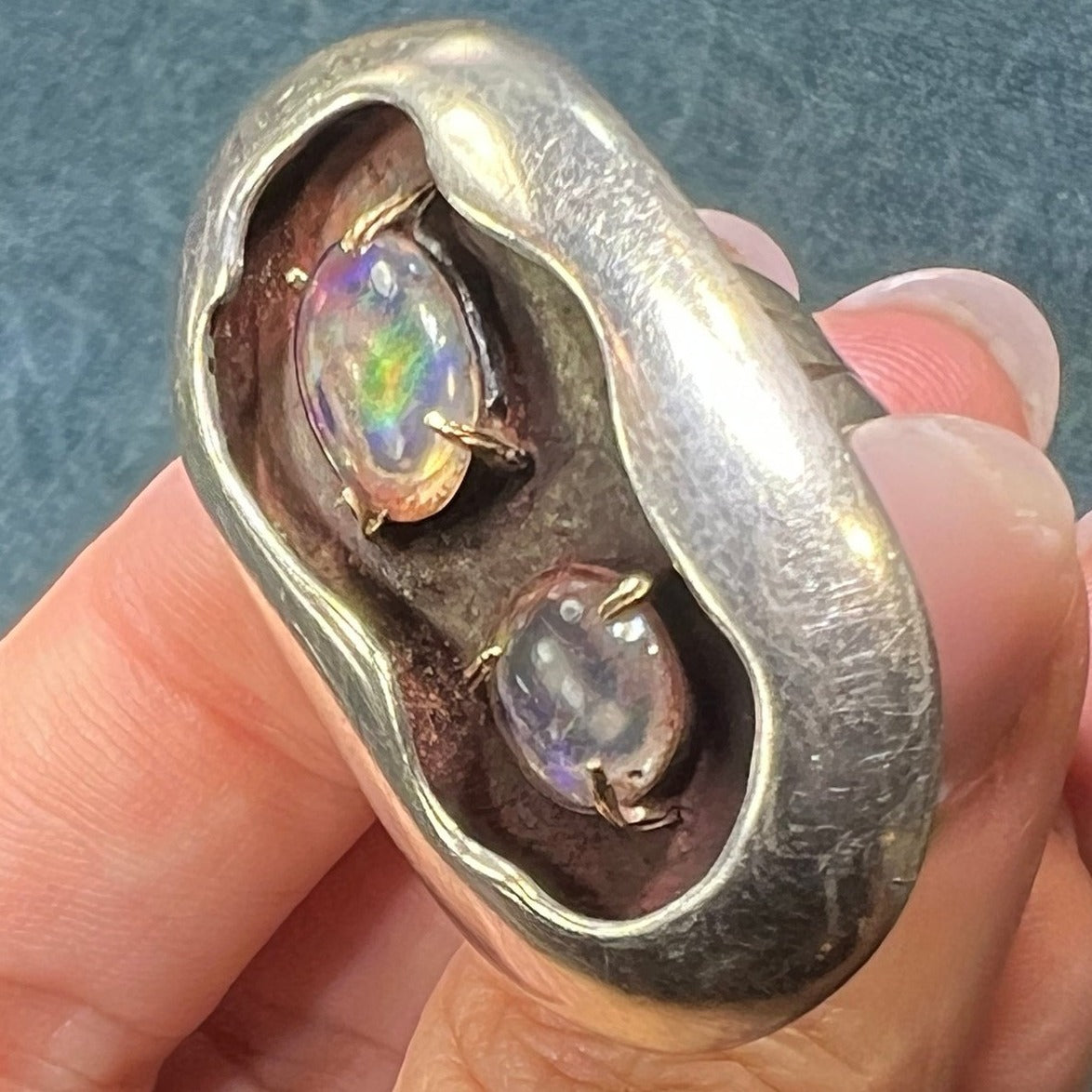 Australian Jelly Opal DOUBLE Ring. Old Pawn Sterling Silver *Video*