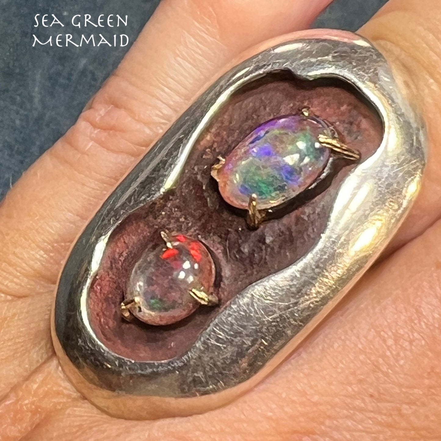 Australian Jelly Opal DOUBLE Ring. Old Pawn Sterling Silver *Video*