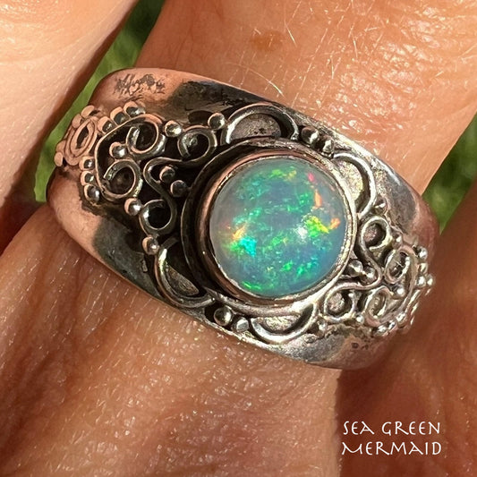 Australian Jelly Opal in Silver Ring. Wide Celtic Band *Video*