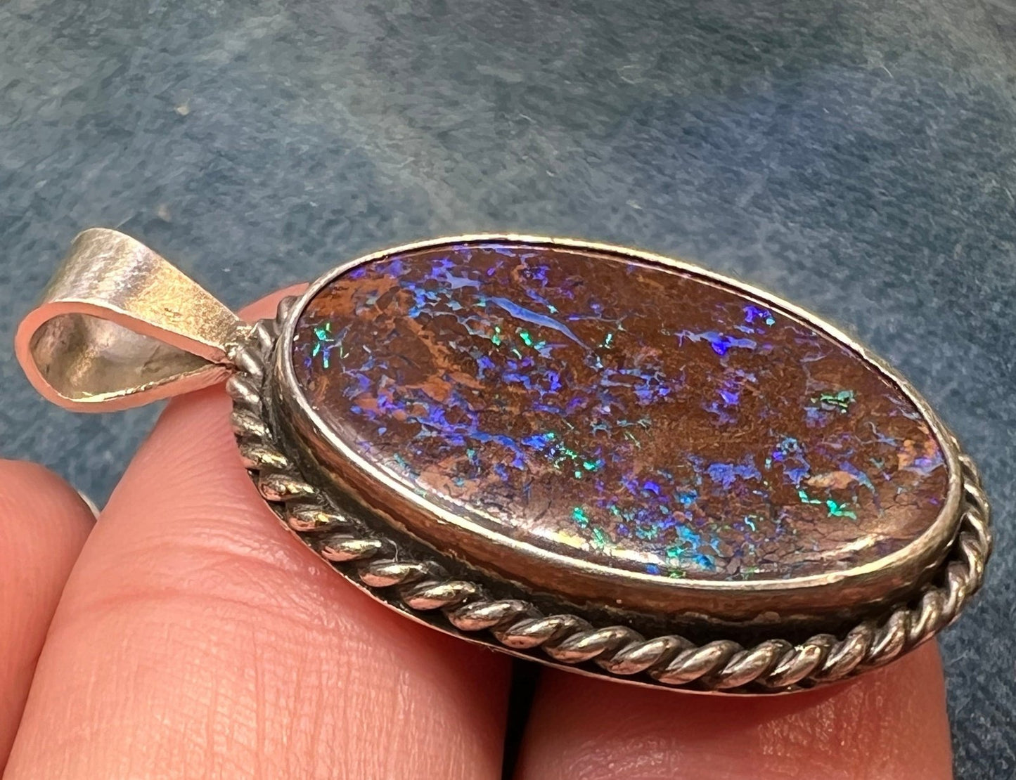 Australian Koroit Boulder Opal Pendant in Sterling Silver. 1.4"+ 7g *Video*