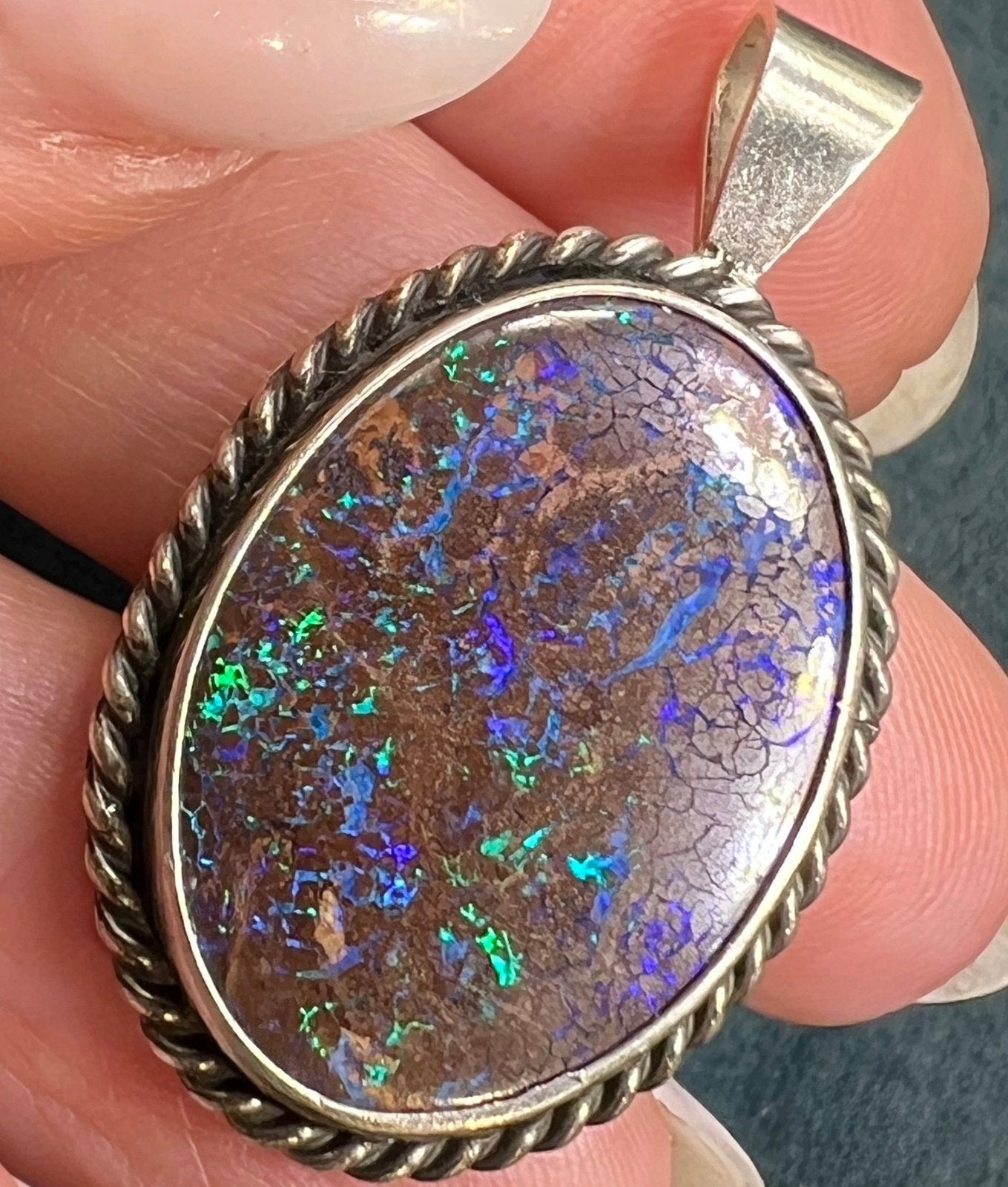 Australian Koroit Boulder Opal Pendant in Sterling Silver. 1.4"+ 7g *Video*