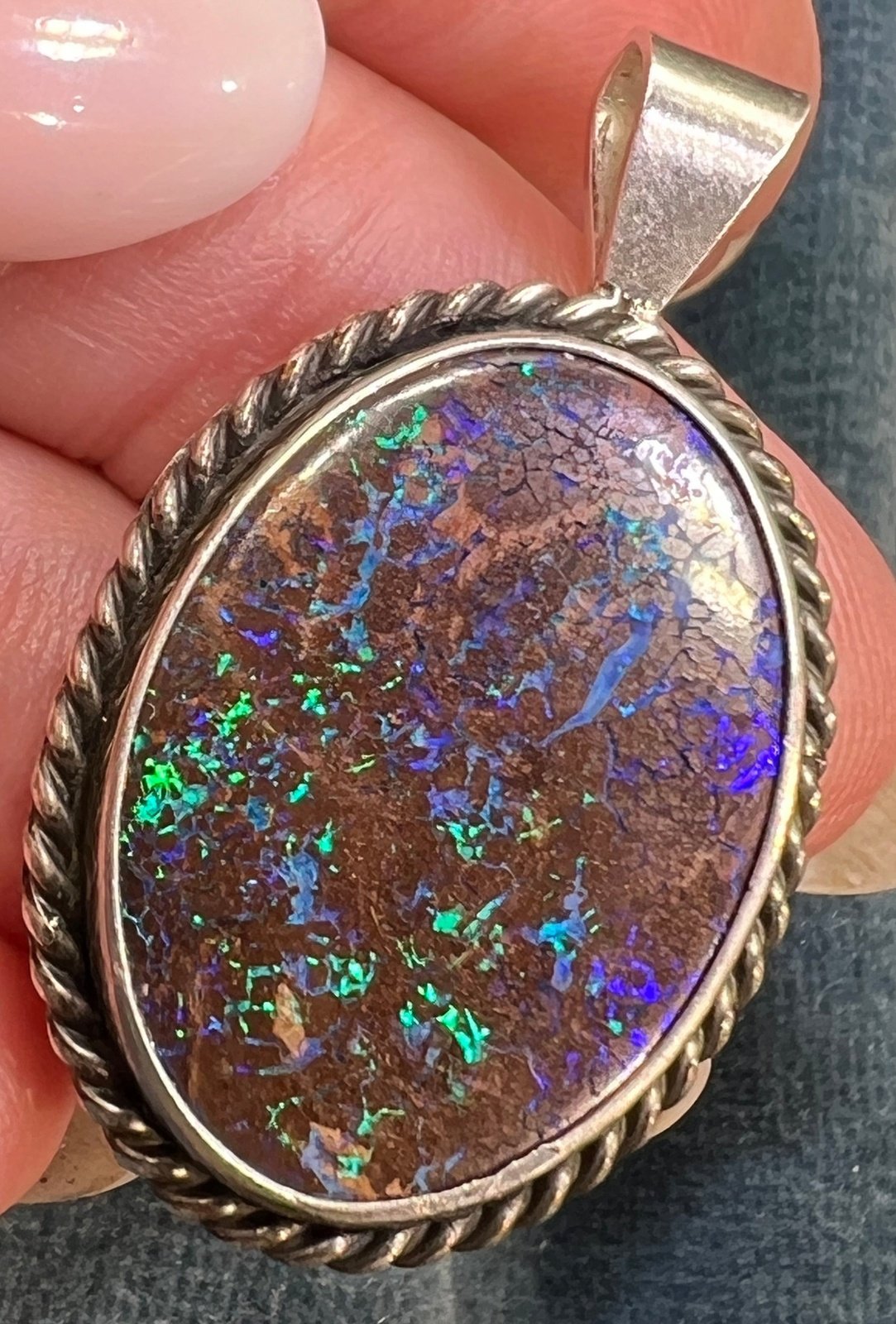 Australian Koroit Boulder Opal Pendant in Sterling Silver. 1.4"+ 7g *Video*