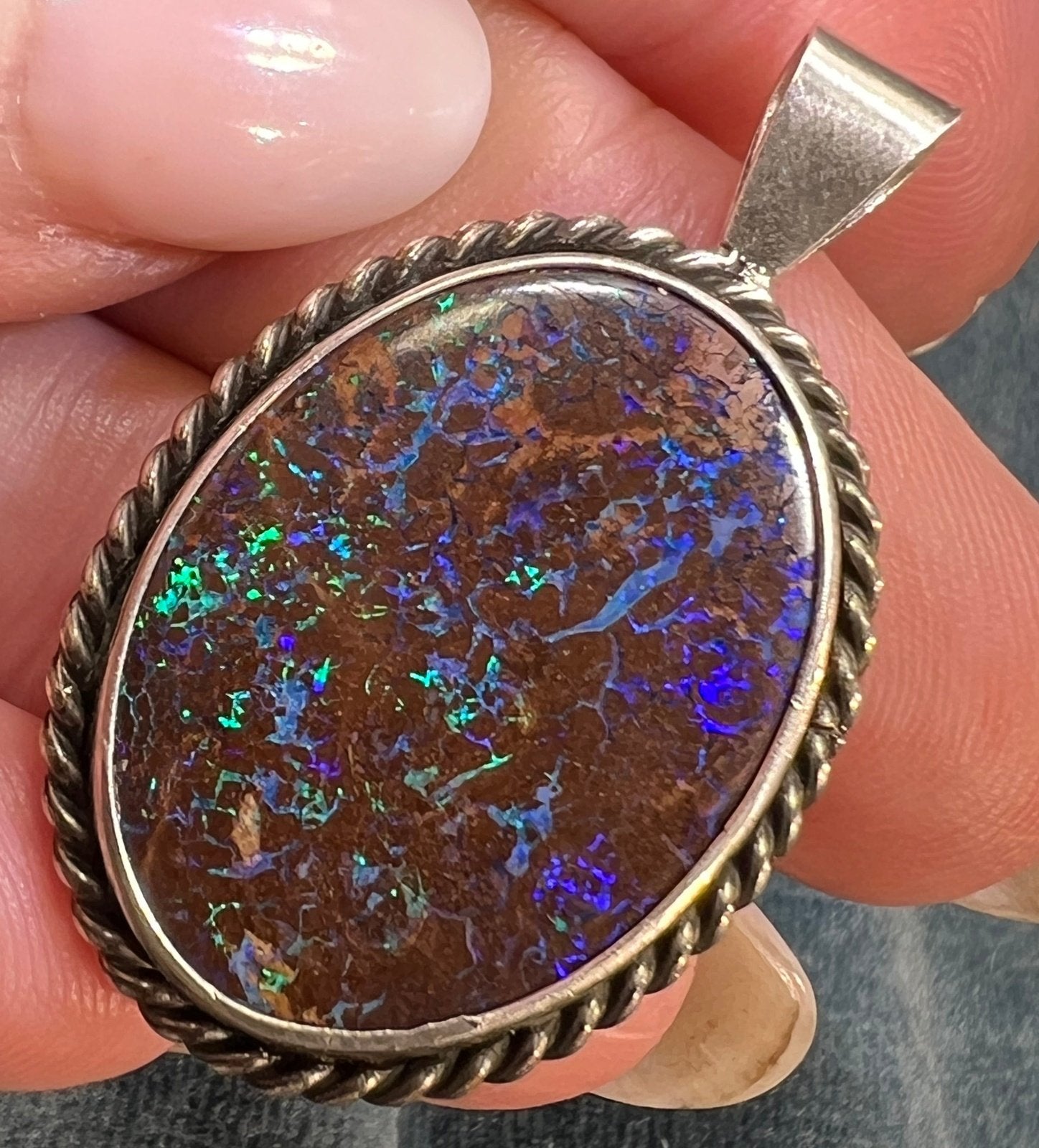 Australian Koroit Boulder Opal Pendant in Sterling Silver. 1.4"+ 7g *Video*