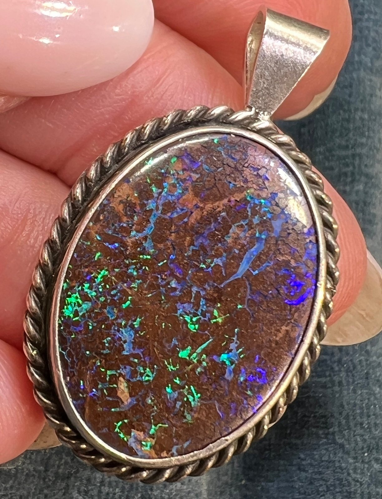 Australian Koroit Boulder Opal Pendant in Sterling Silver. 1.4"+ 7g *Video*