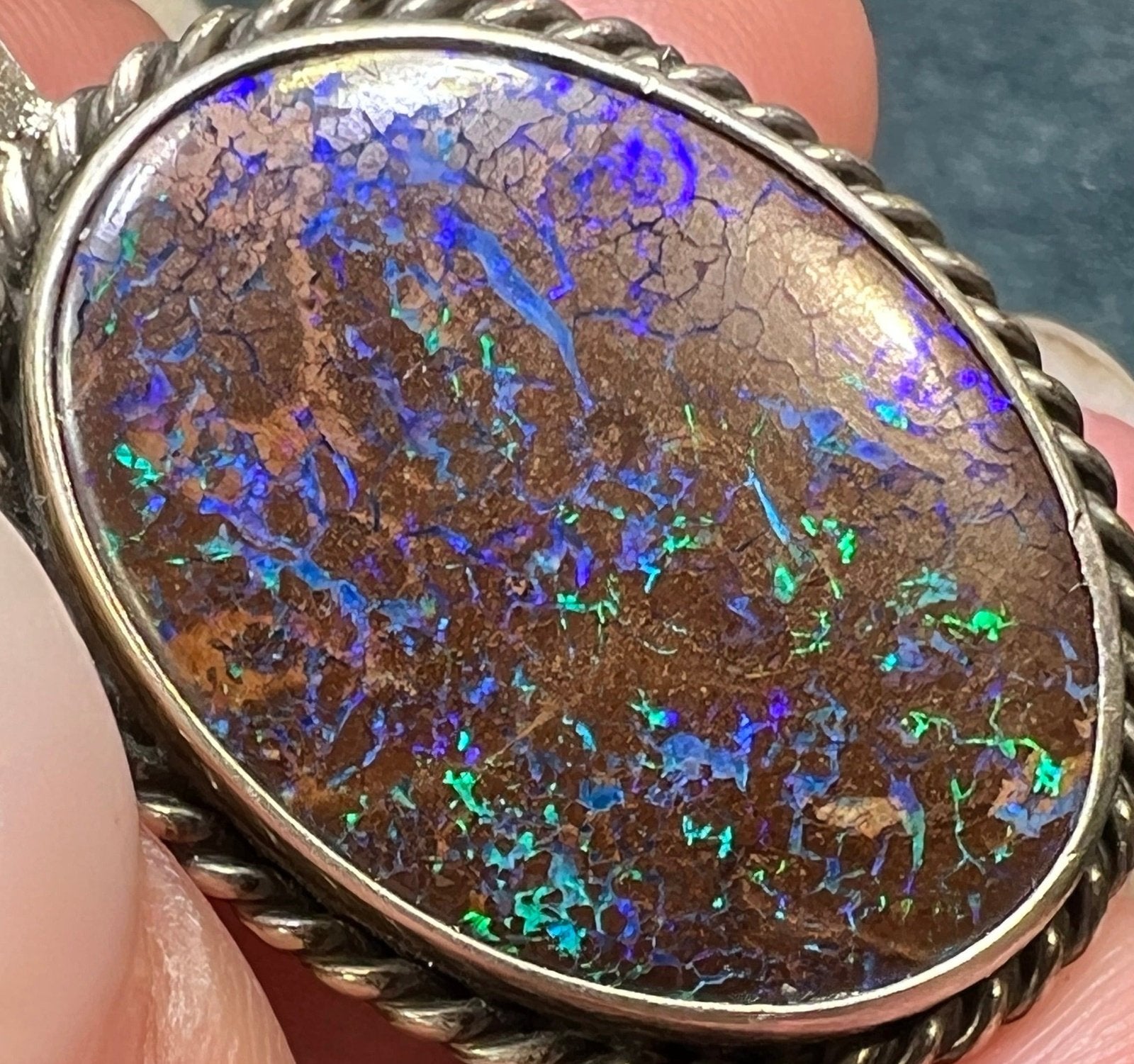 Australian Koroit Boulder Opal Pendant in Sterling Silver. 1.4"+ 7g *Video*