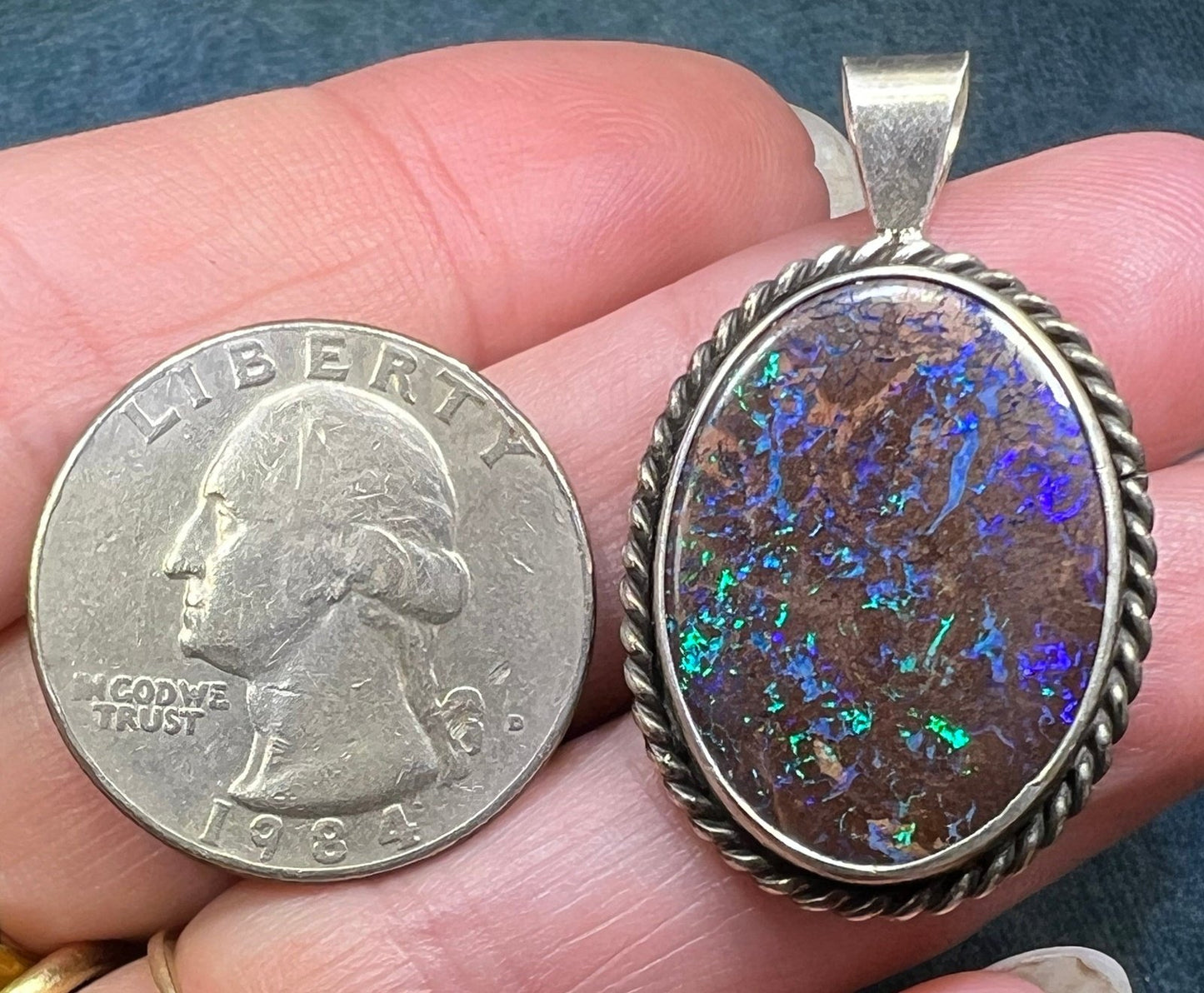 Australian Koroit Boulder Opal Pendant in Sterling Silver. 1.4"+ 7g *Video*