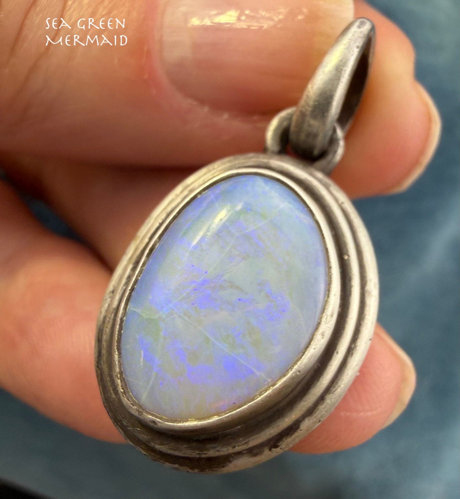 Australian Lavender "Ghost" Opal Pendant in 925. 1.4" + 9g *Video*
