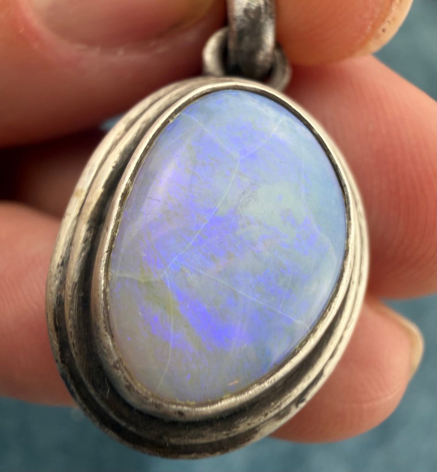 Australian Lavender "Ghost" Opal Pendant in 925. 1.4" + 9g *Video*