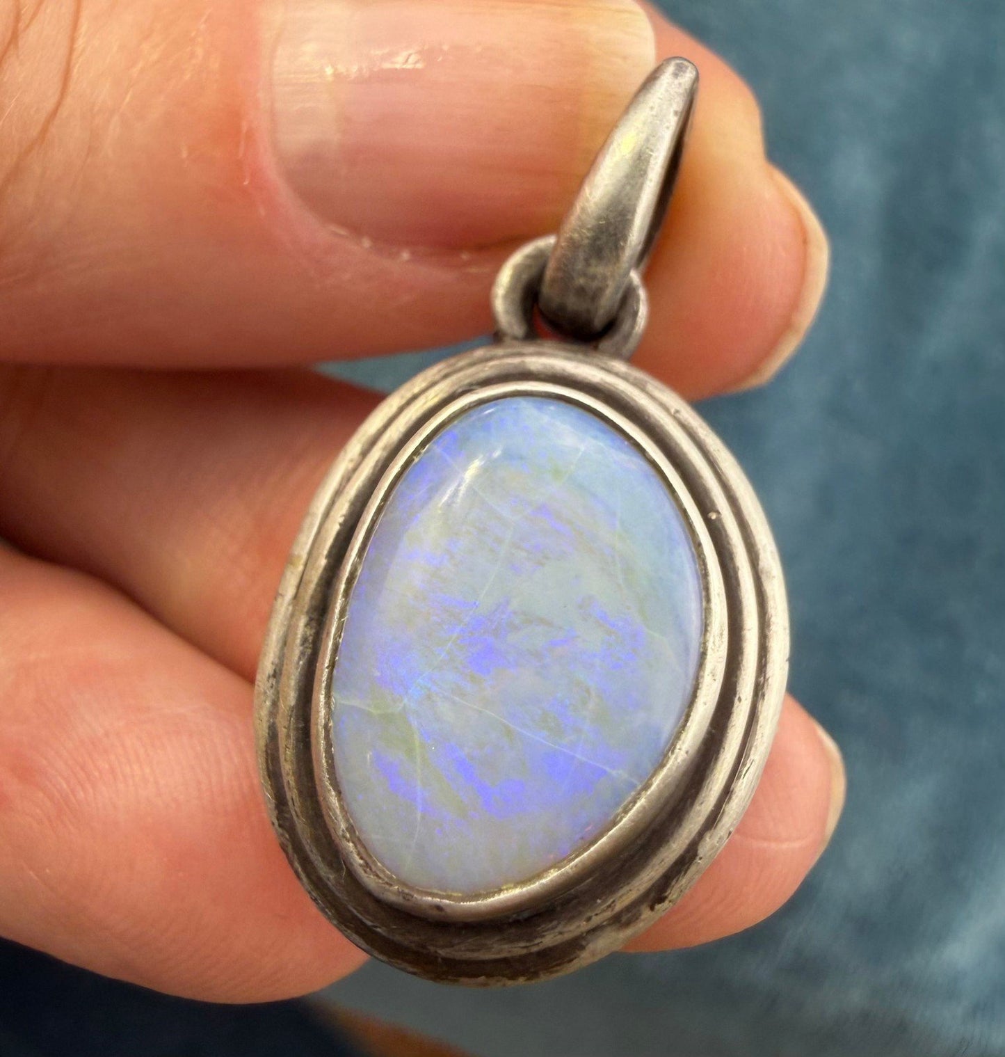 Australian Lavender "Ghost" Opal Pendant in 925. 1.4" + 9g *Video*