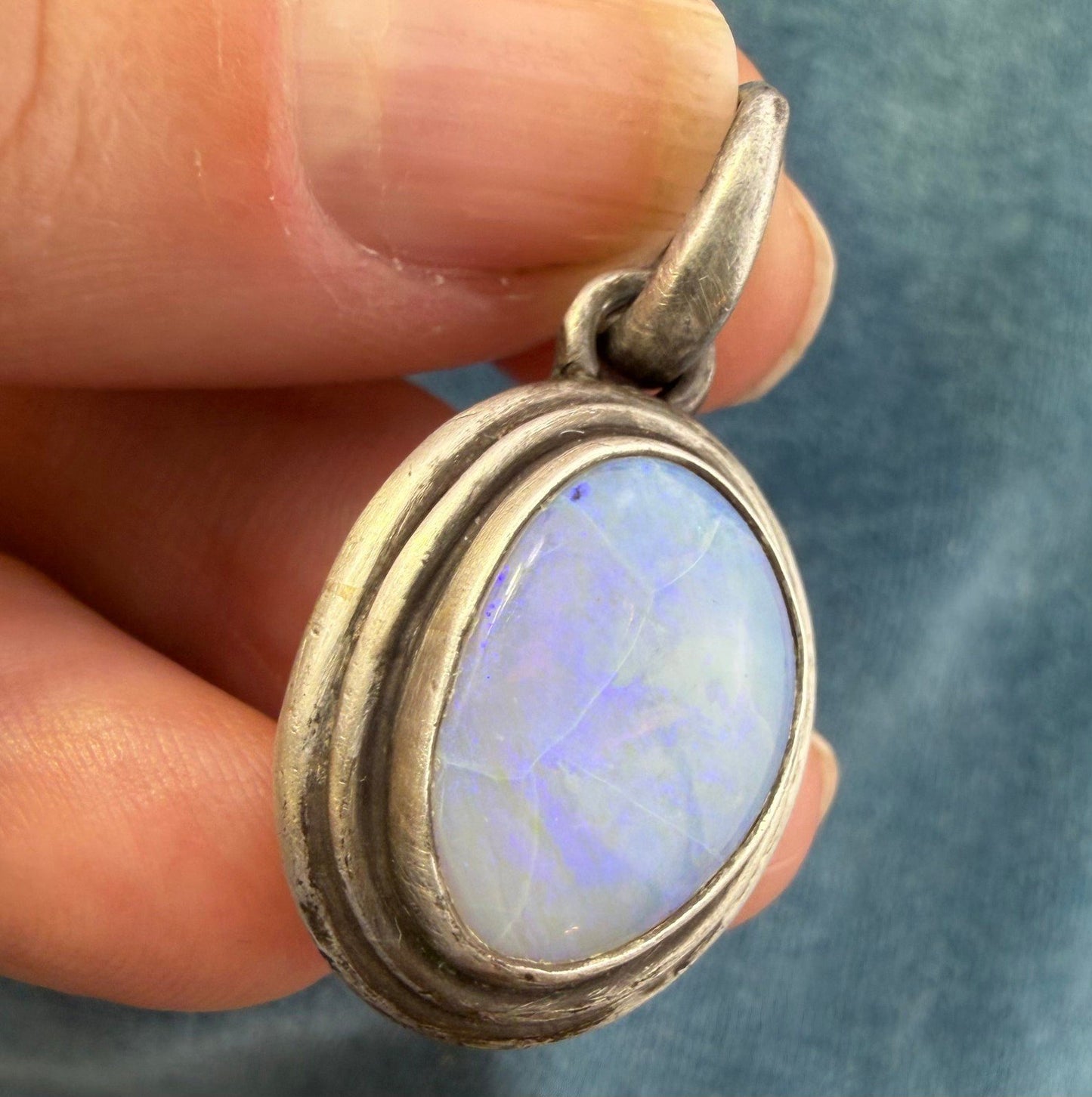 Australian Lavender "Ghost" Opal Pendant in 925. 1.4" + 9g *Video*