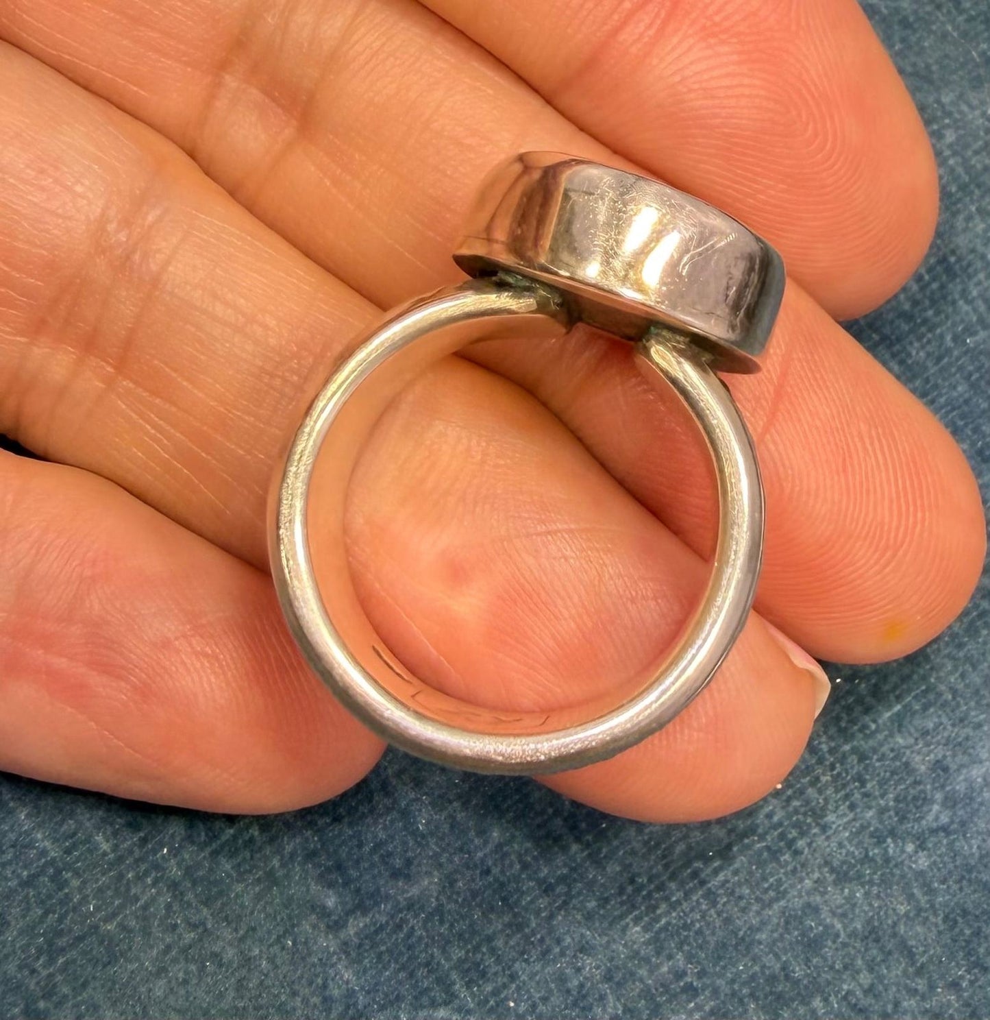 Australian Ocean Blue + Lavender Boulder Opal Ring. Wide Band. 15gm