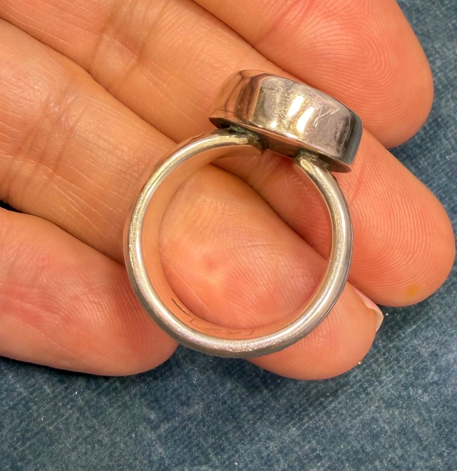 Australian Ocean Blue + Lavender Boulder Opal Ring. Wide Band. 15gm