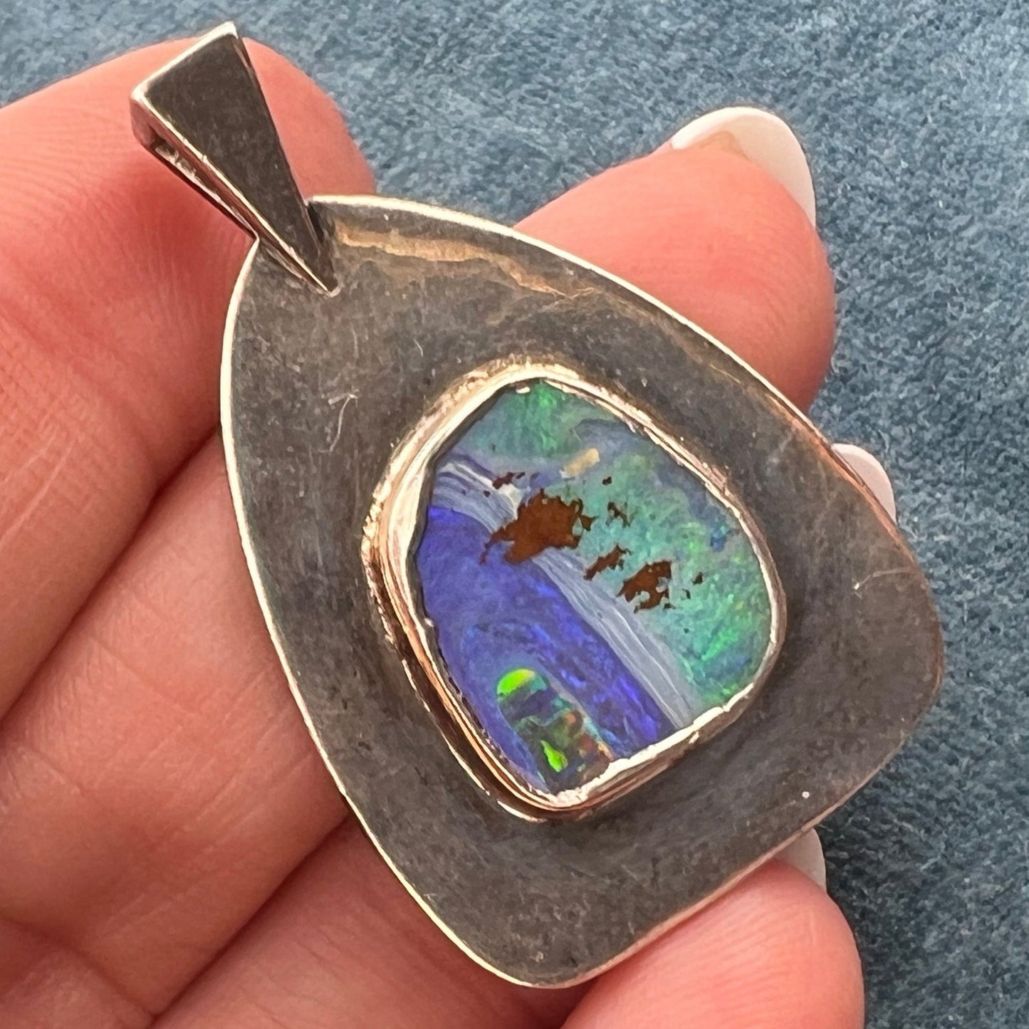 Australian Ocean Boulder Opal Pendant in Silver. 1.5" *Video*