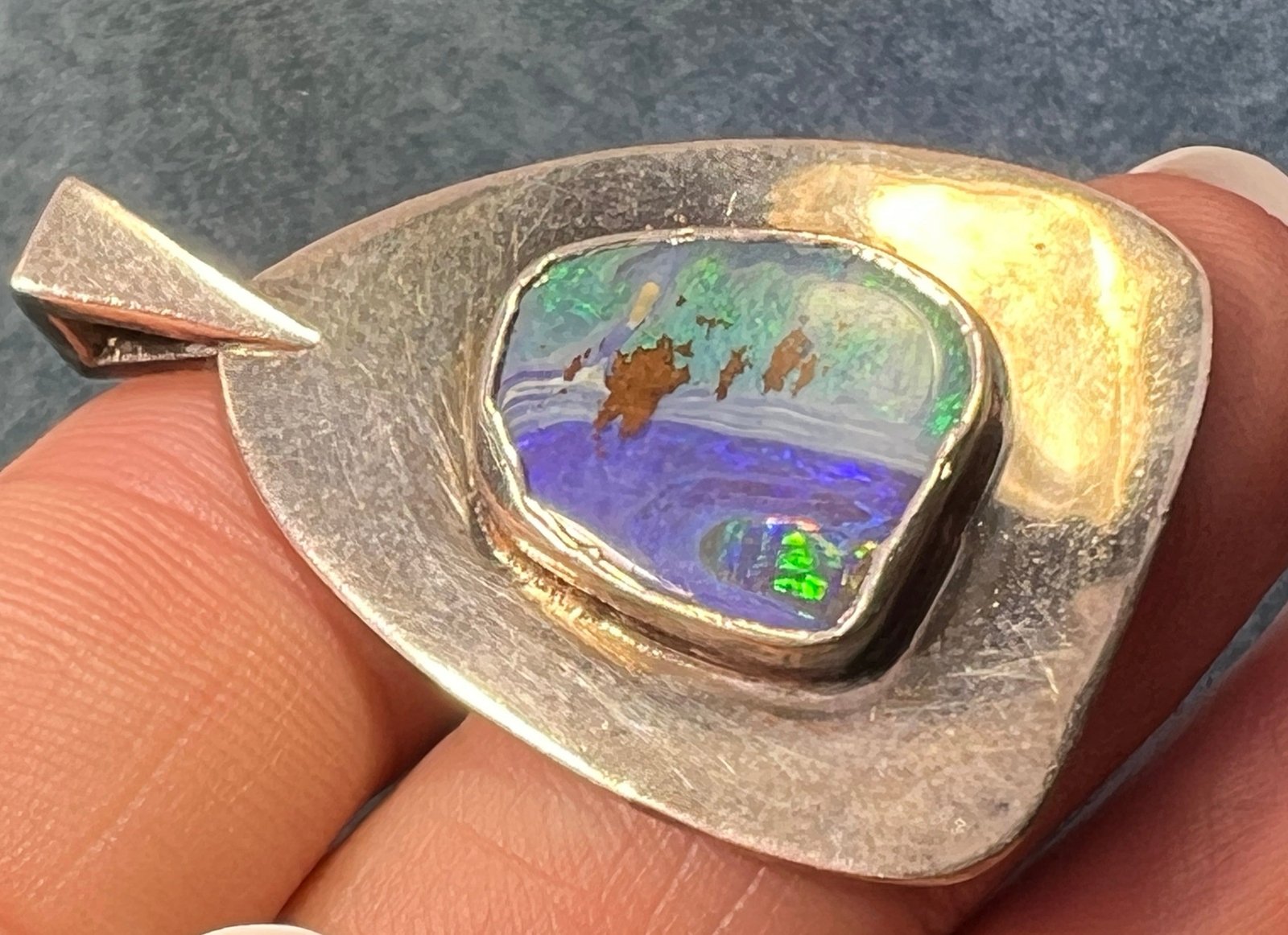 Australian Ocean Boulder Opal Pendant in Silver. 1.5" *Video*