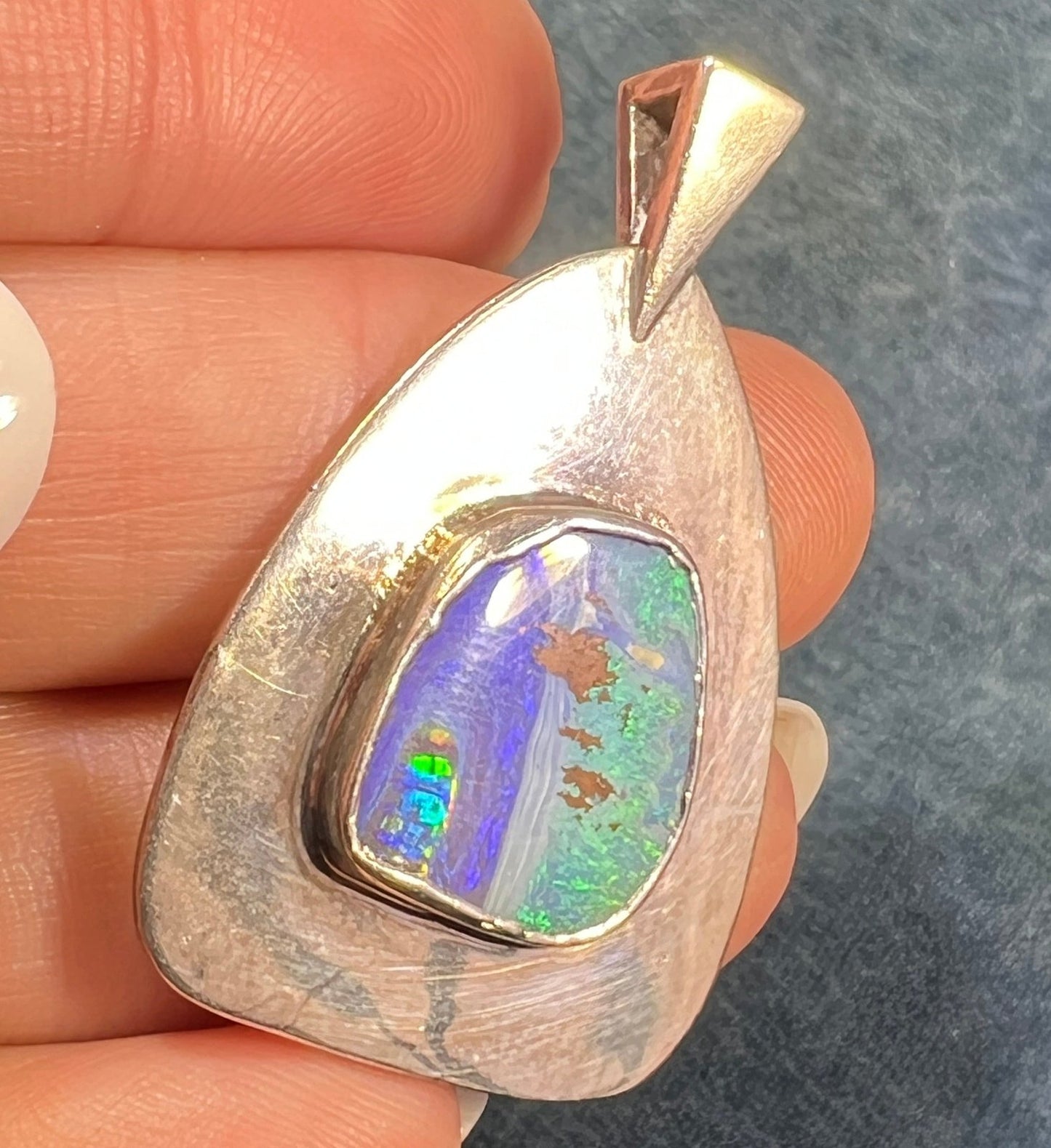 Australian Ocean Boulder Opal Pendant in Silver. 1.5" *Video*