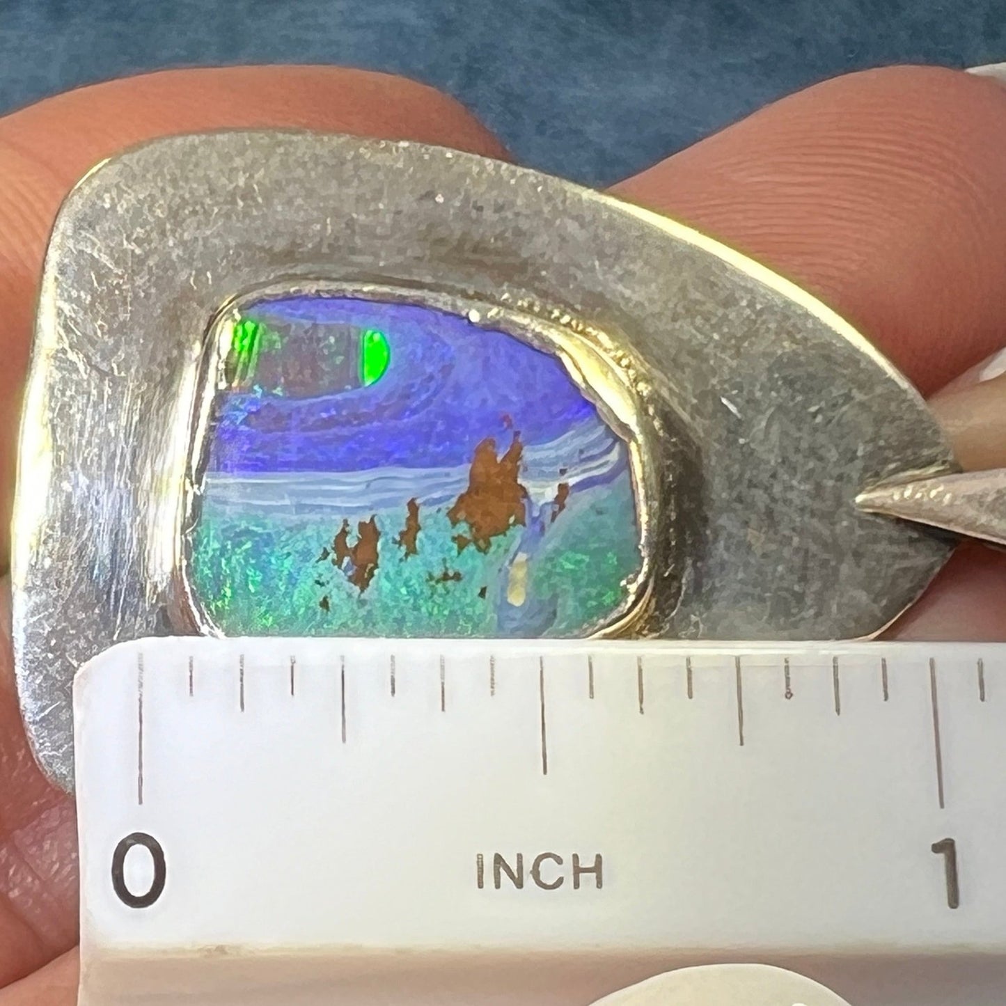 Australian Ocean Boulder Opal Pendant in Silver. 1.5" *Video*