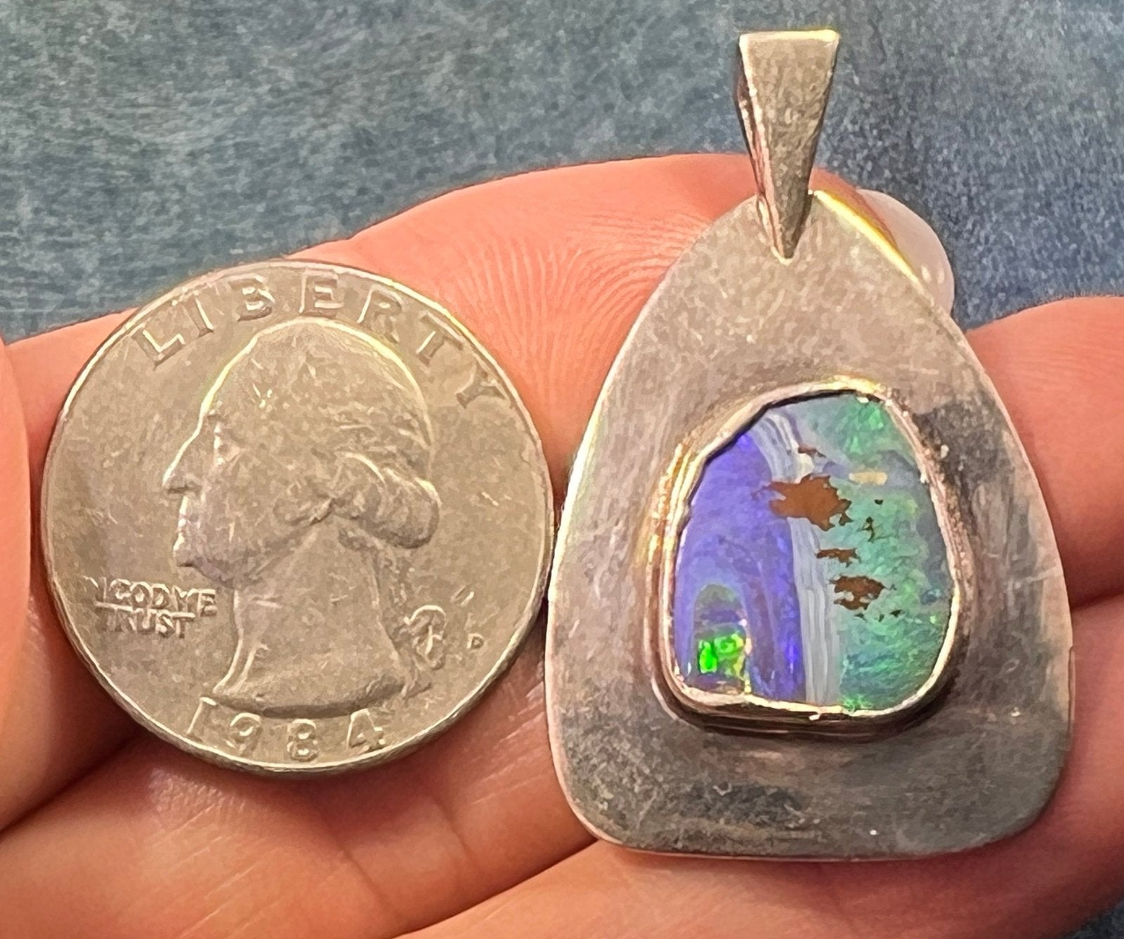 Australian Ocean Boulder Opal Pendant in Silver. 1.5" *Video*