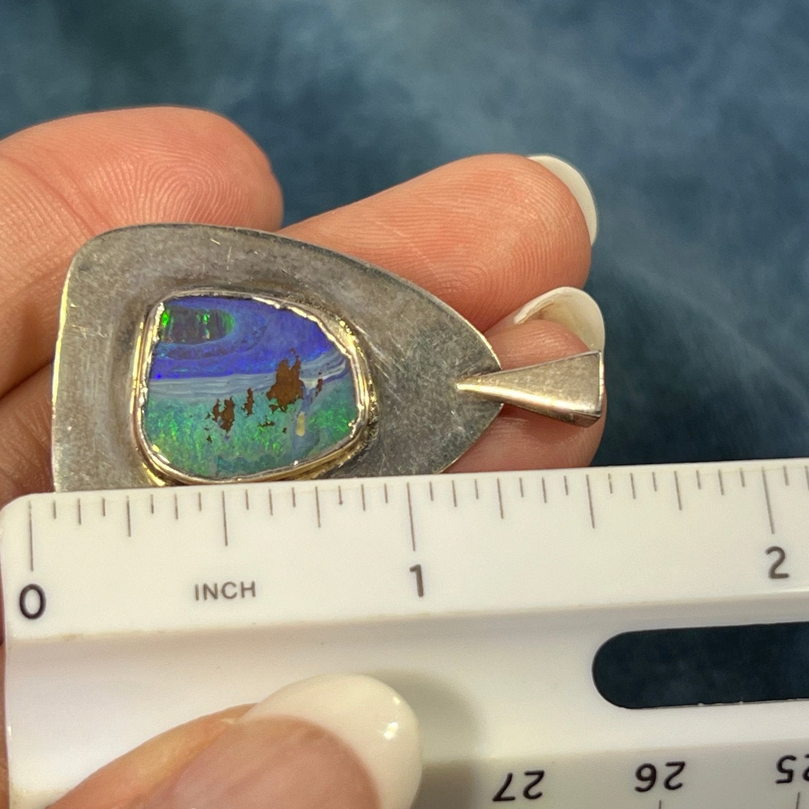 Australian Ocean Boulder Opal Pendant in Silver. 1.5" *Video*