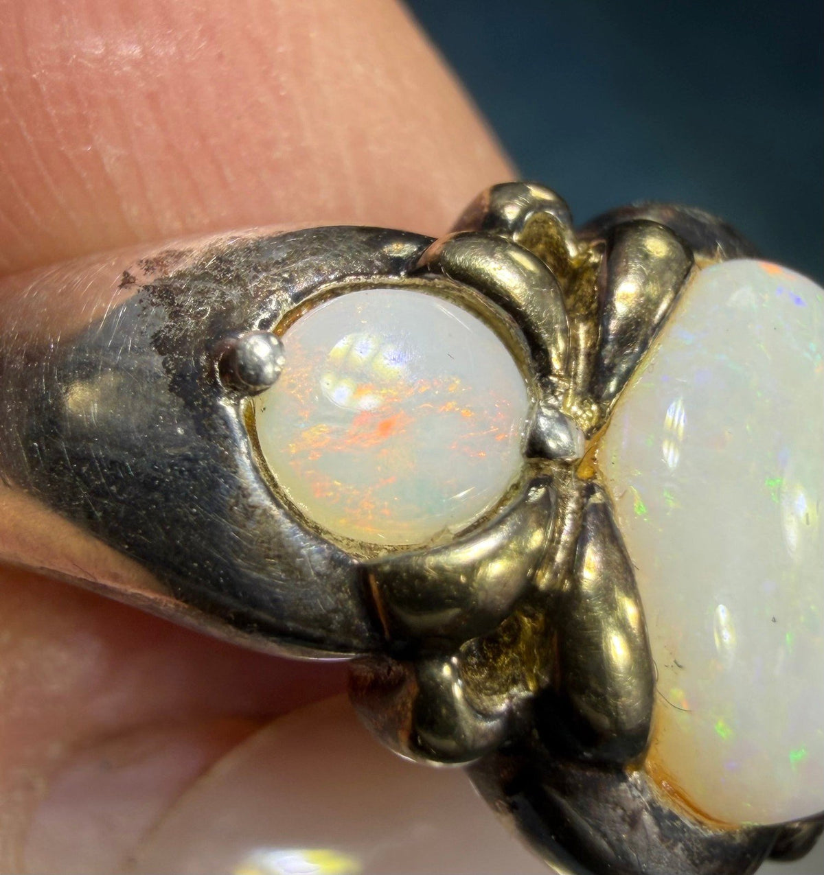 Australian Opal 3 Gem Sterling Silver Ring *Video*