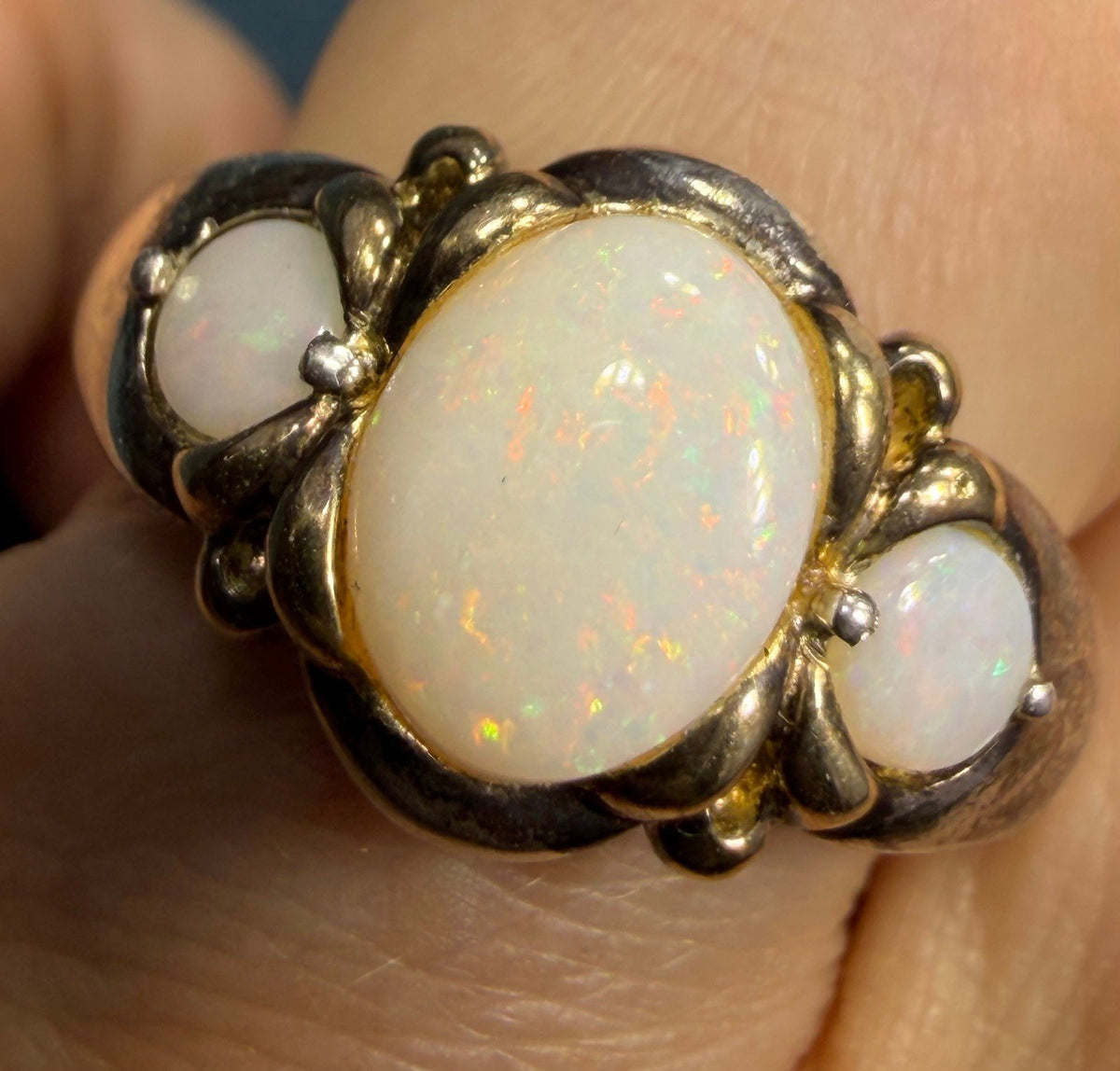 Australian Opal 3 Gem Sterling Silver Ring *Video*