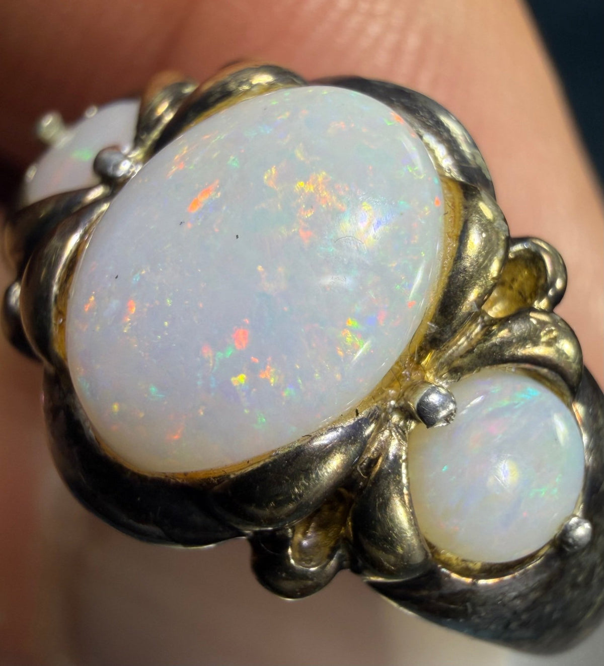 Australian Opal 3 Gem Sterling Silver Ring *Video*