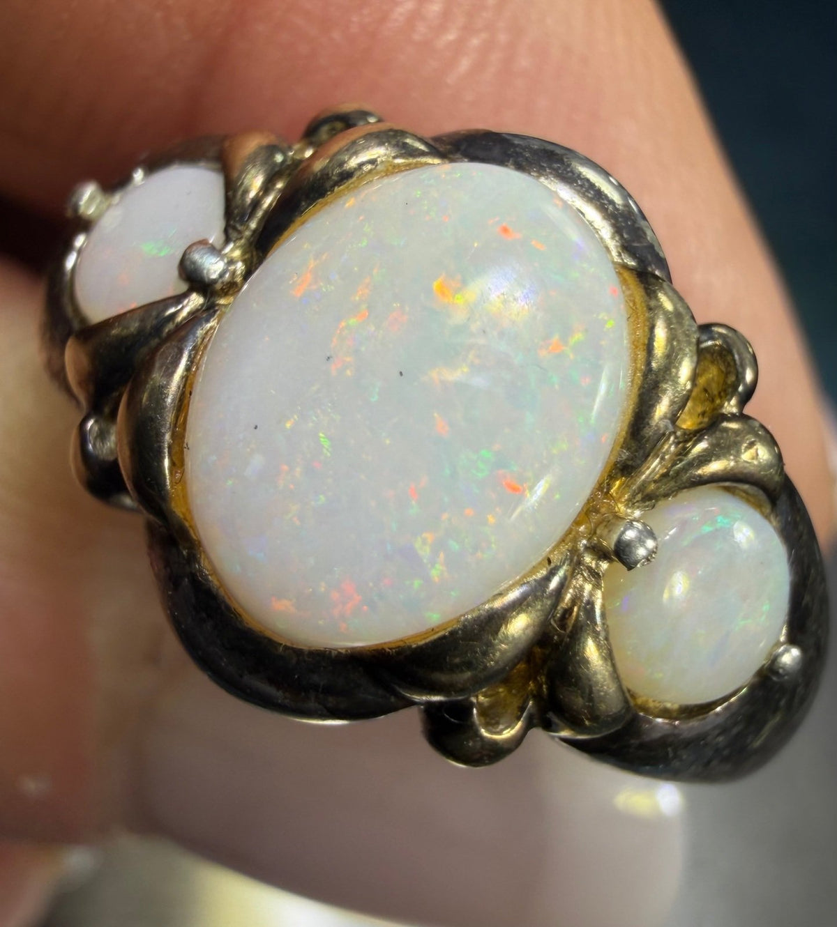 Australian Opal 3 Gem Sterling Silver Ring *Video*