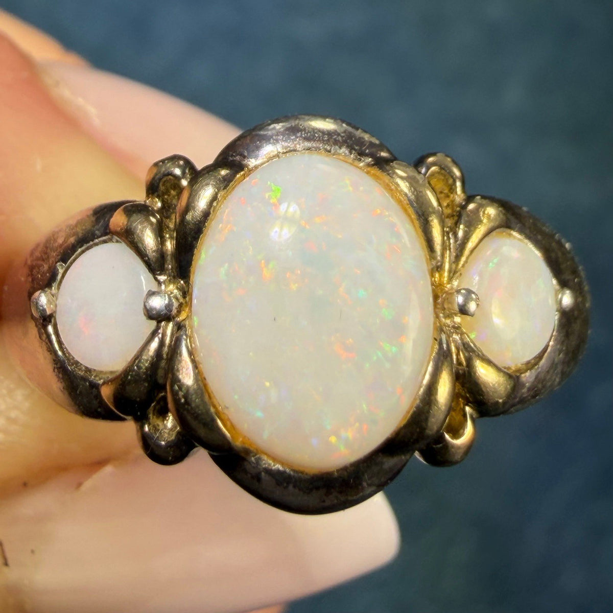 Australian Opal 3 Gem Sterling Silver Ring *Video*