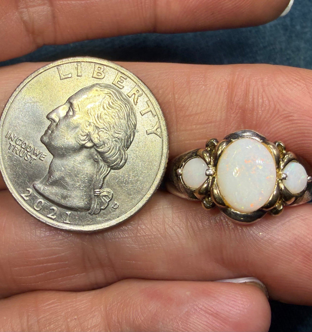 Australian Opal 3 Gem Sterling Silver Ring *Video*