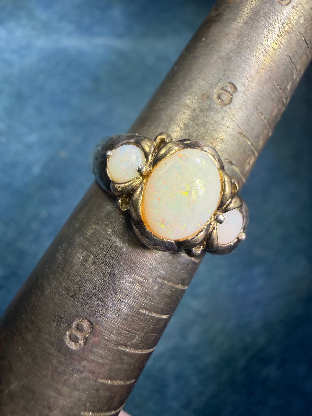 Australian Opal 3 Gem Sterling Silver Ring *Video*