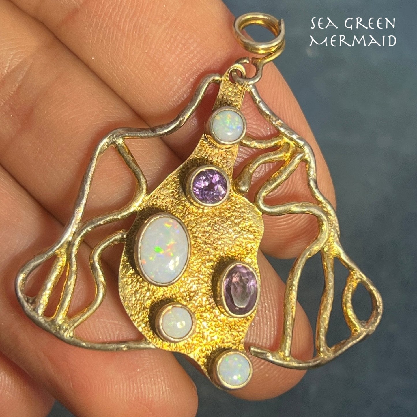 Australian Opal + Amethyst Artisan Butterfly Pendant. 2" *Video*