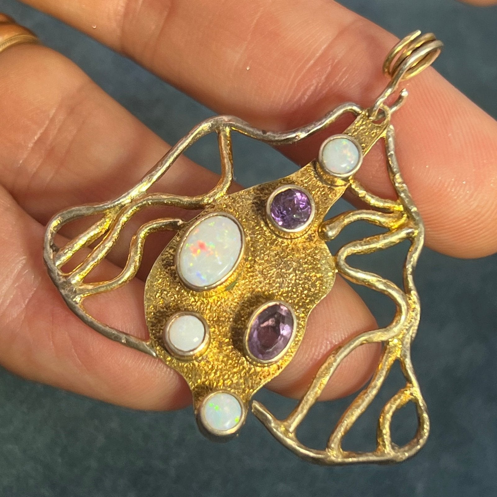 Australian Opal + Amethyst Artisan Butterfly Pendant. 2" *Video*