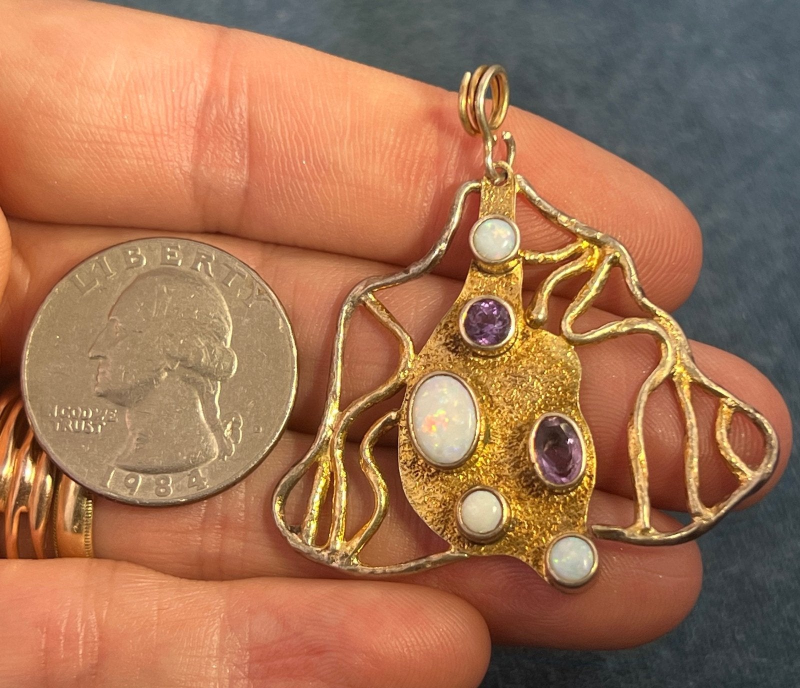 Australian Opal + Amethyst Artisan Butterfly Pendant. 2" *Video*