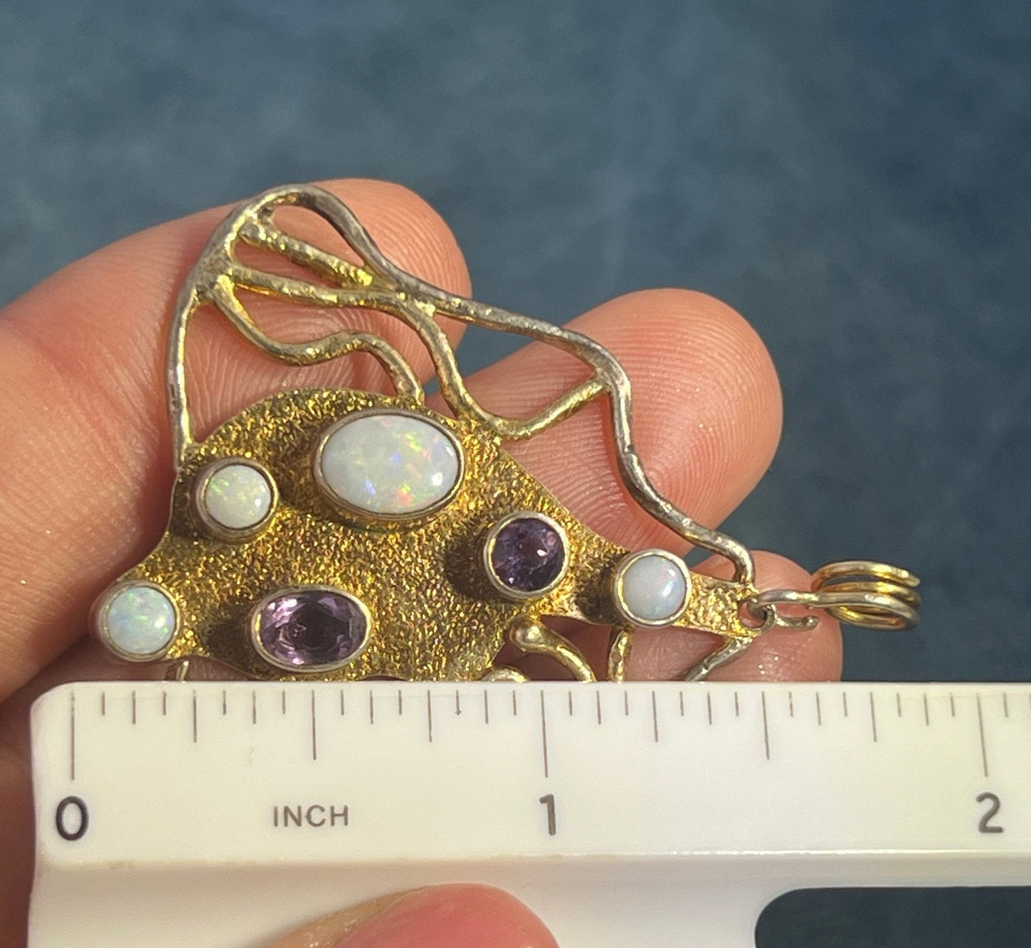 Australian Opal + Amethyst Artisan Butterfly Pendant. 2" *Video*