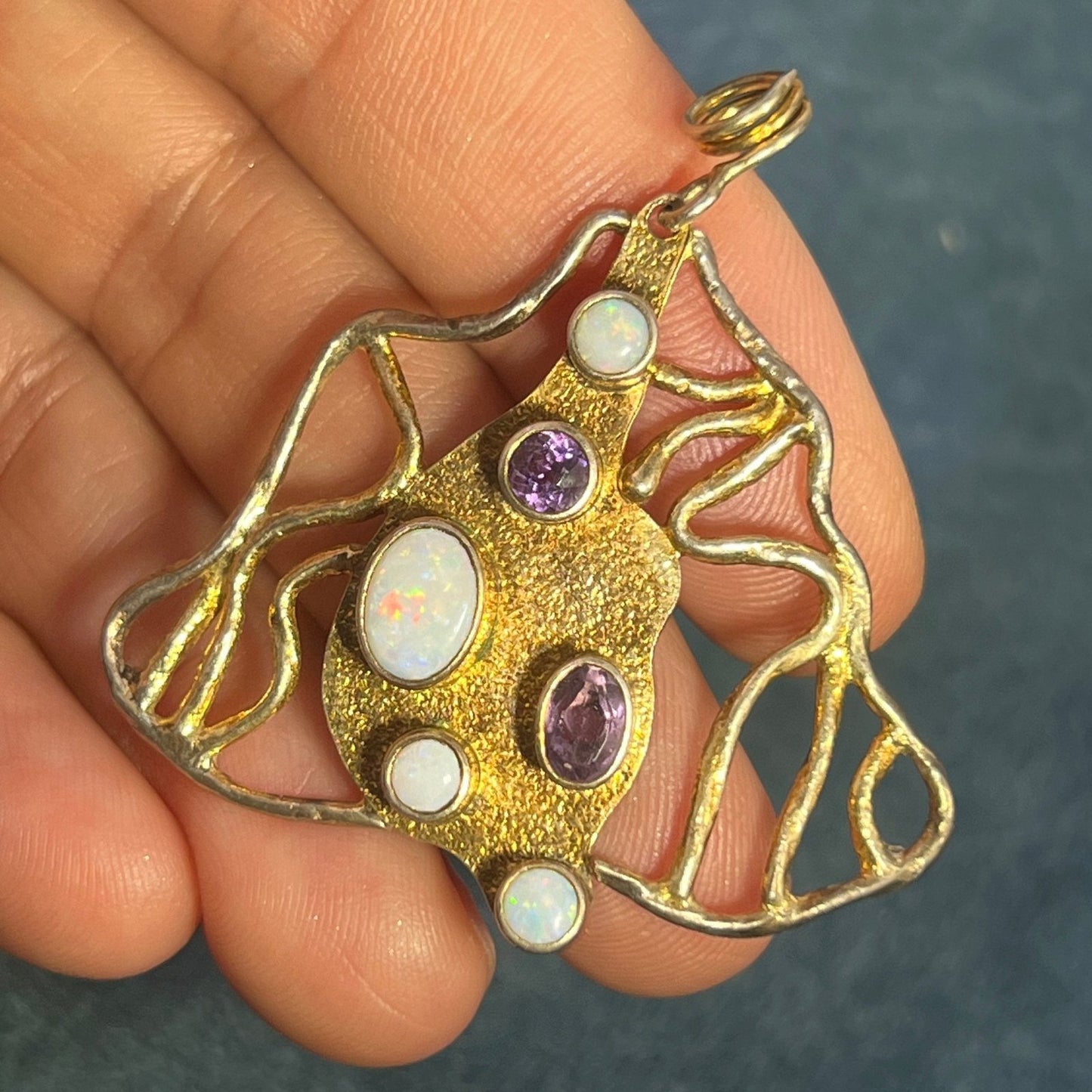 Australian Opal + Amethyst Artisan Butterfly Pendant. 2" *Video*