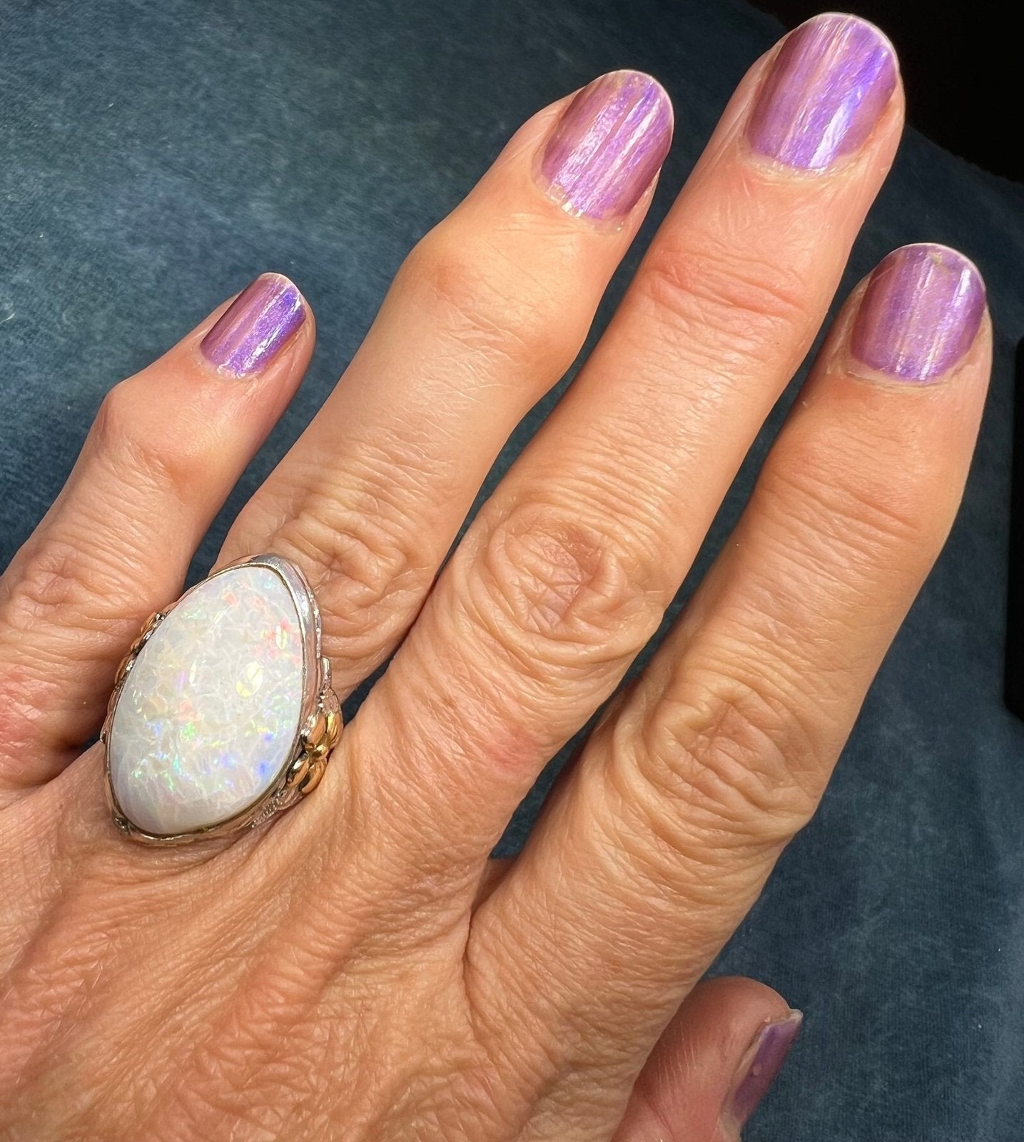 Australian Opal Dragons Egg Ring in 925 Sterling Silver. 1.5" *Video*