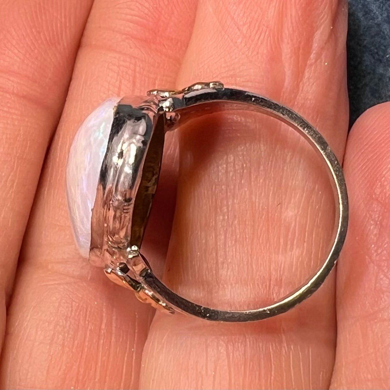 Australian Opal Dragons Egg Ring in 925 Sterling Silver. 1.5" *Video*