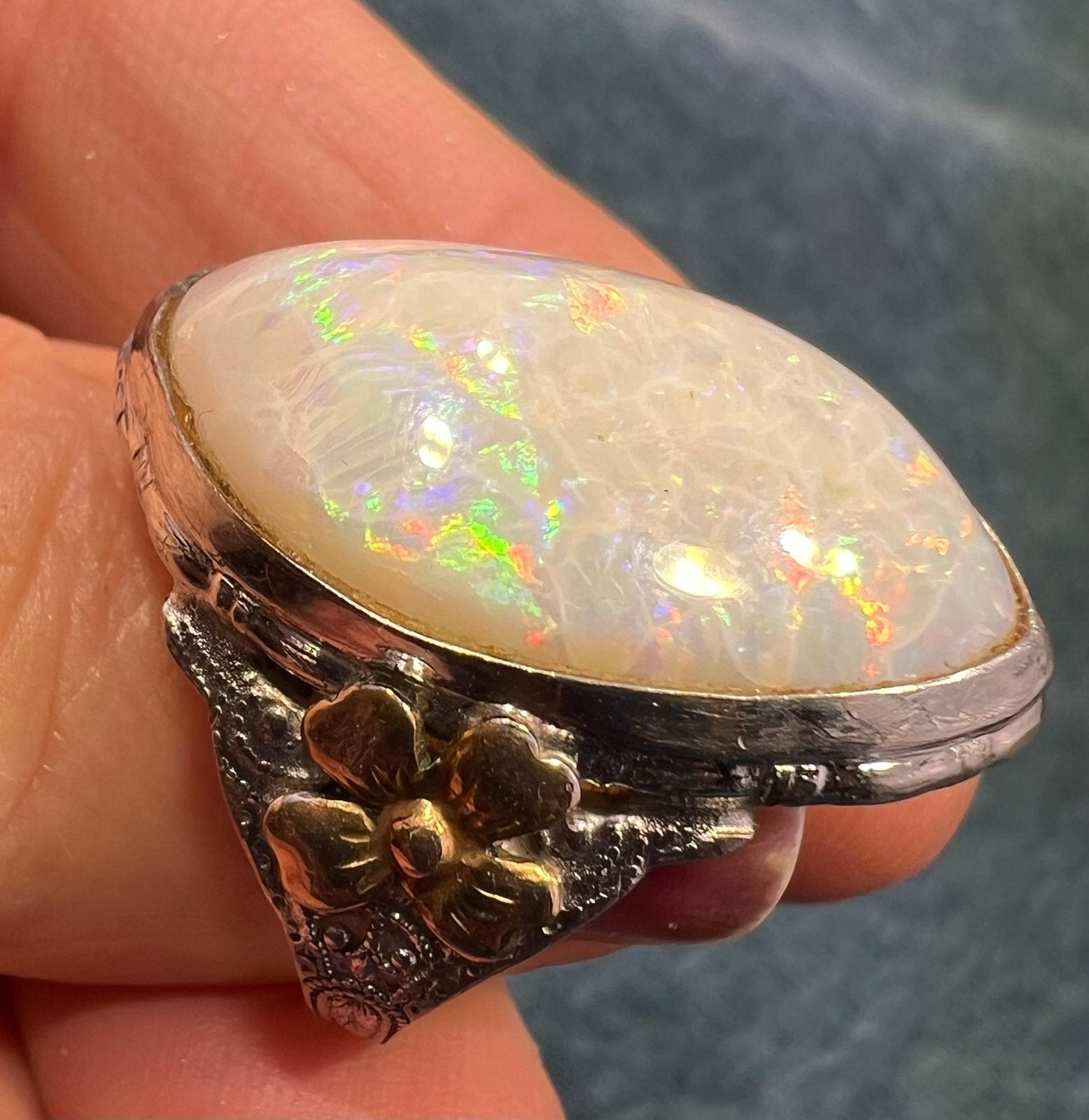 Australian Opal Dragons Egg Ring in 925 Sterling Silver. 1.5" *Video*