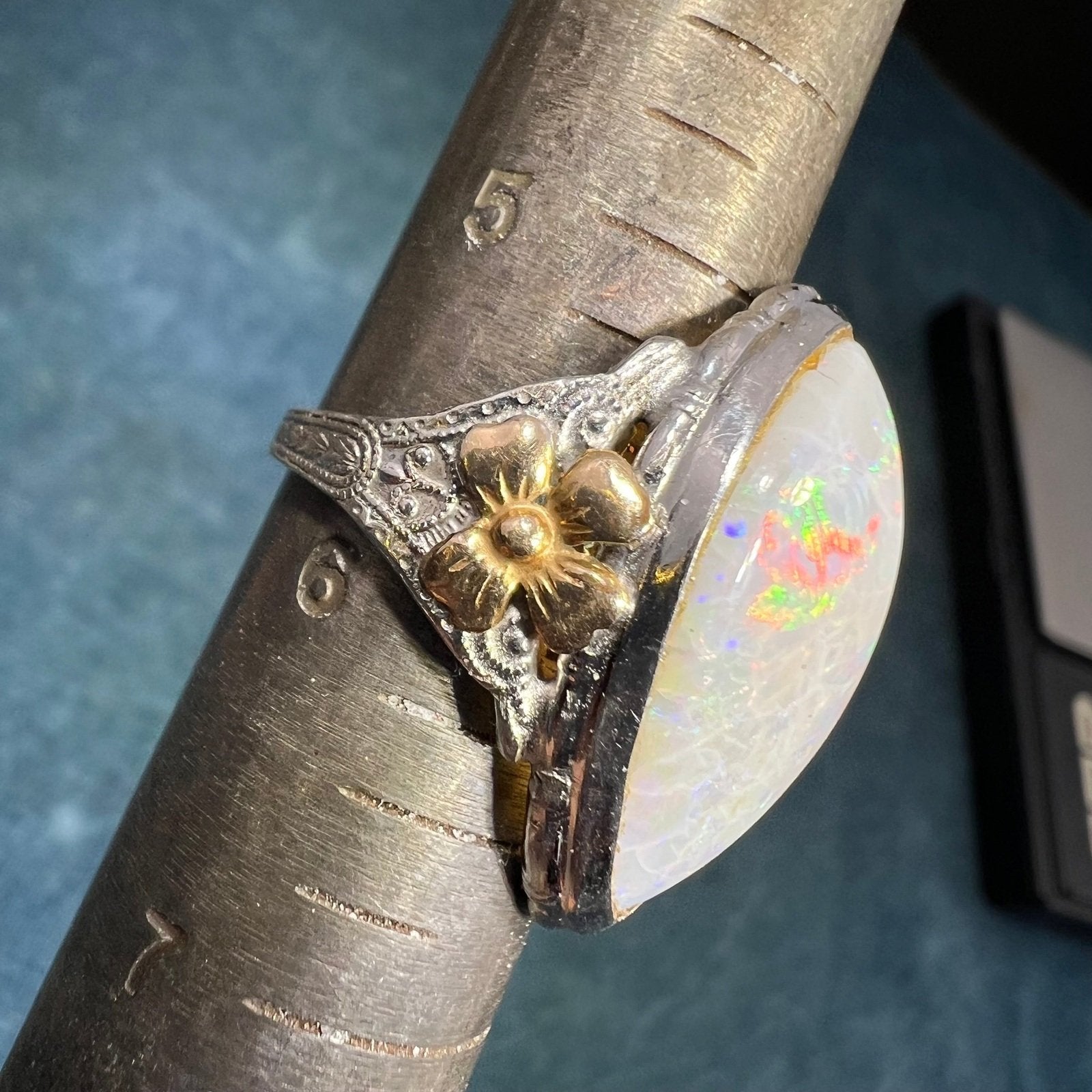 Australian Opal Dragons Egg Ring in 925 Sterling Silver. 1.5" *Video*