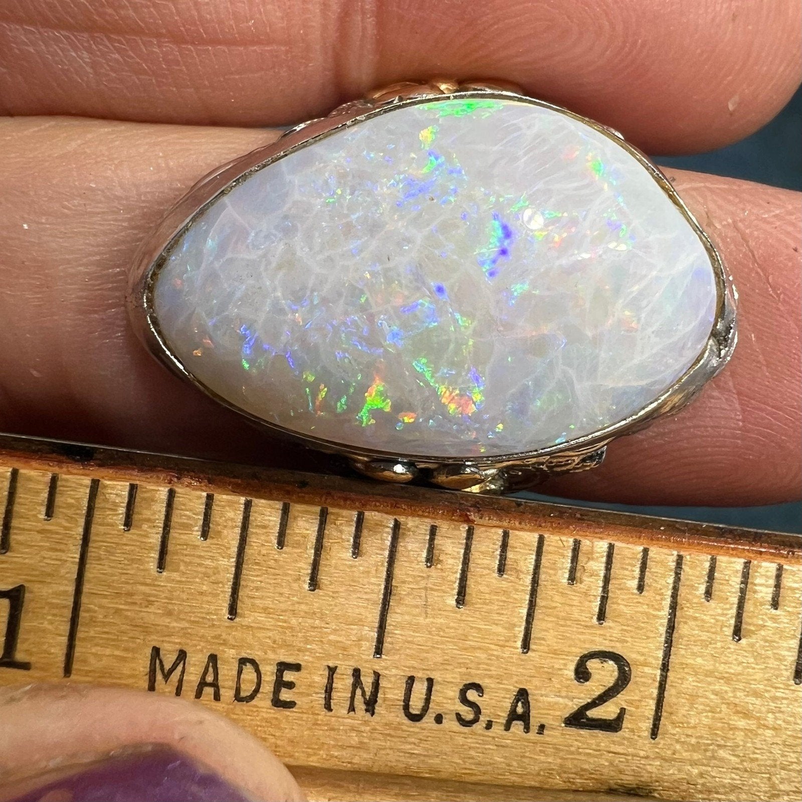 Australian Opal Dragons Egg Ring in 925 Sterling Silver. 1.5" *Video*