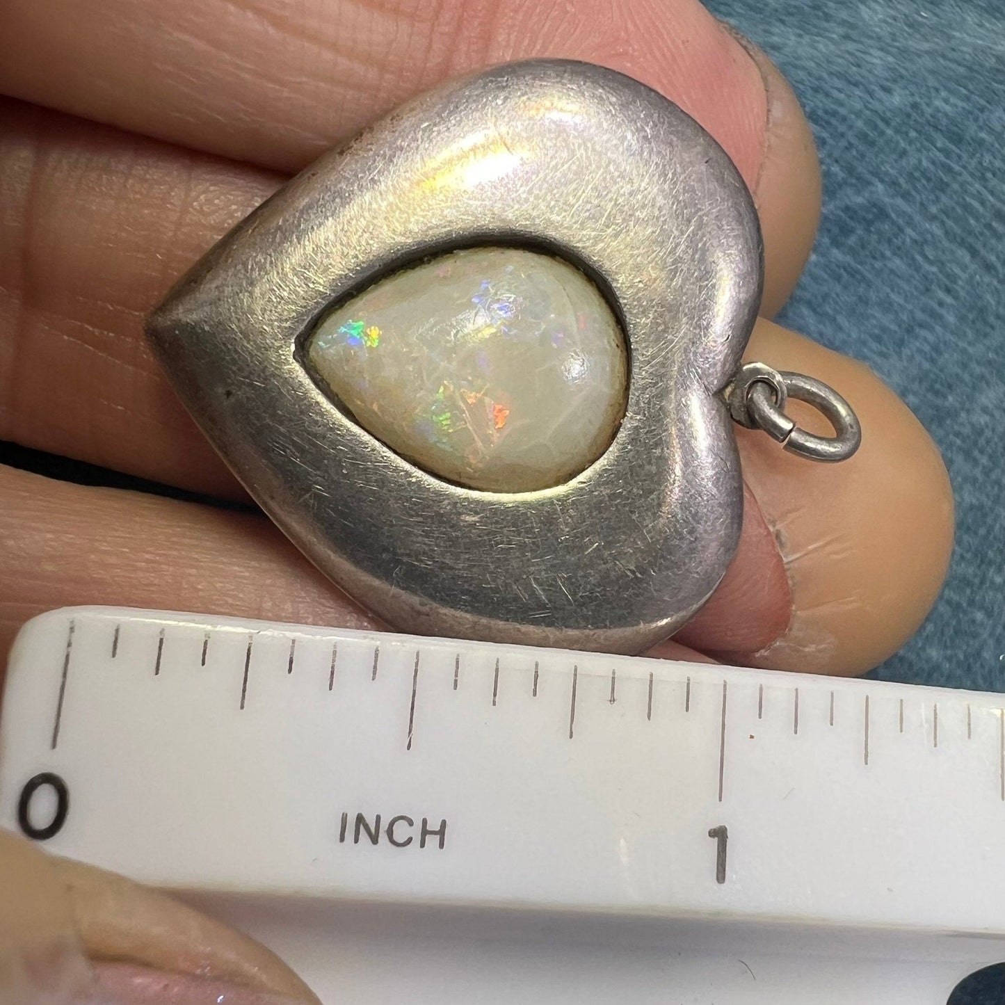 Australian Opal Heart Pendant in Sterling Silver. Reversible. 1.2" *Video*