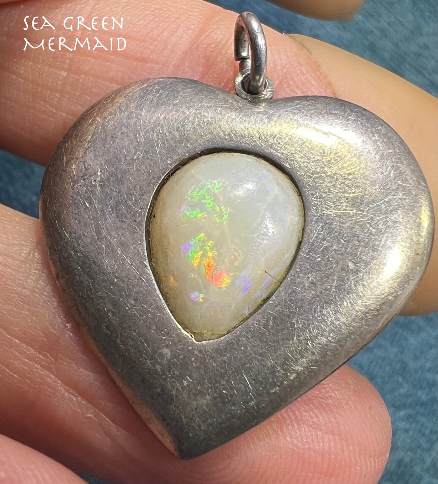 Australian Opal Heart Pendant in Sterling Silver. Reversible. 1.2" *Video*