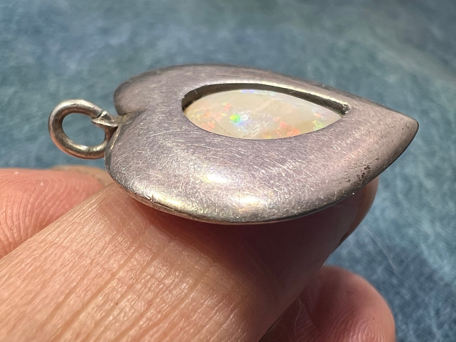 Australian Opal Heart Pendant in Sterling Silver. Reversible. 1.2" *Video*