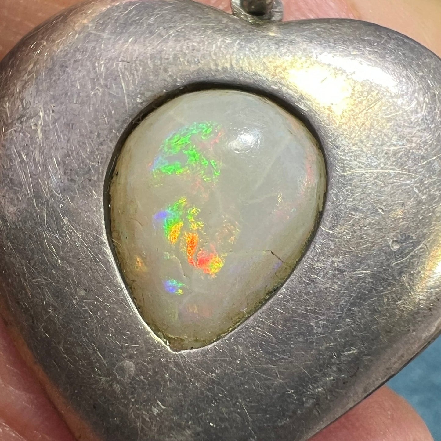 Australian Opal Heart Pendant in Sterling Silver. Reversible. 1.2" *Video*