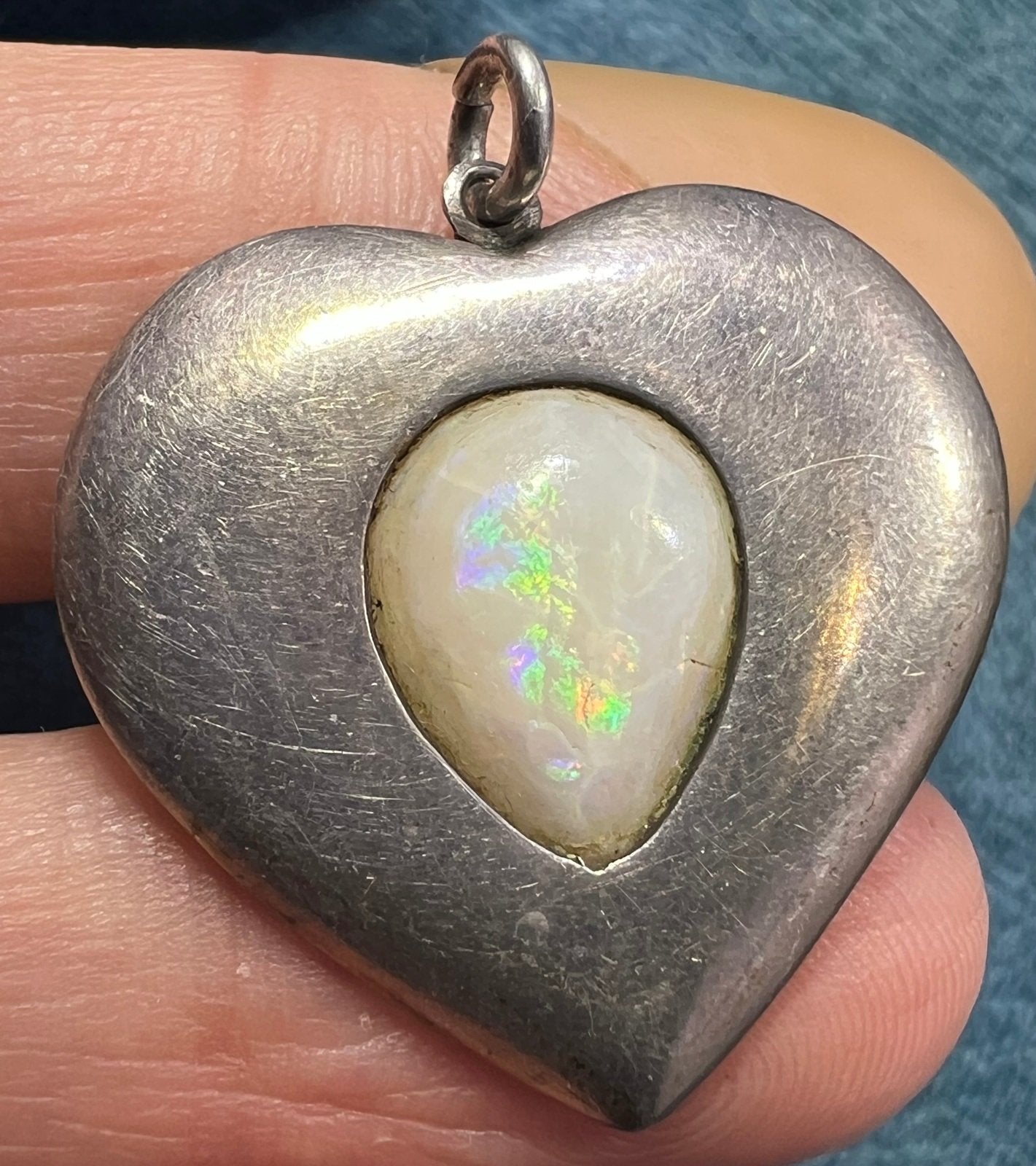 Australian Opal Heart Pendant in Sterling Silver. Reversible. 1.2" *Video*