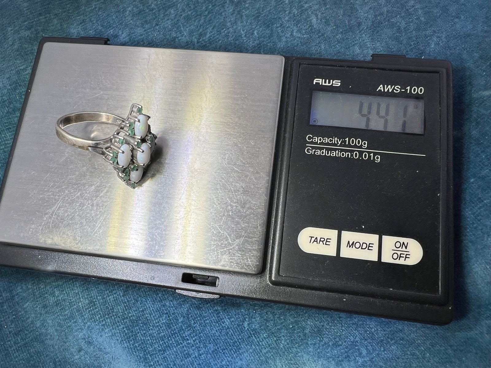 Australian Opal + Natural Emerald Diamond Shaped Ring. 1" Wide *Video*