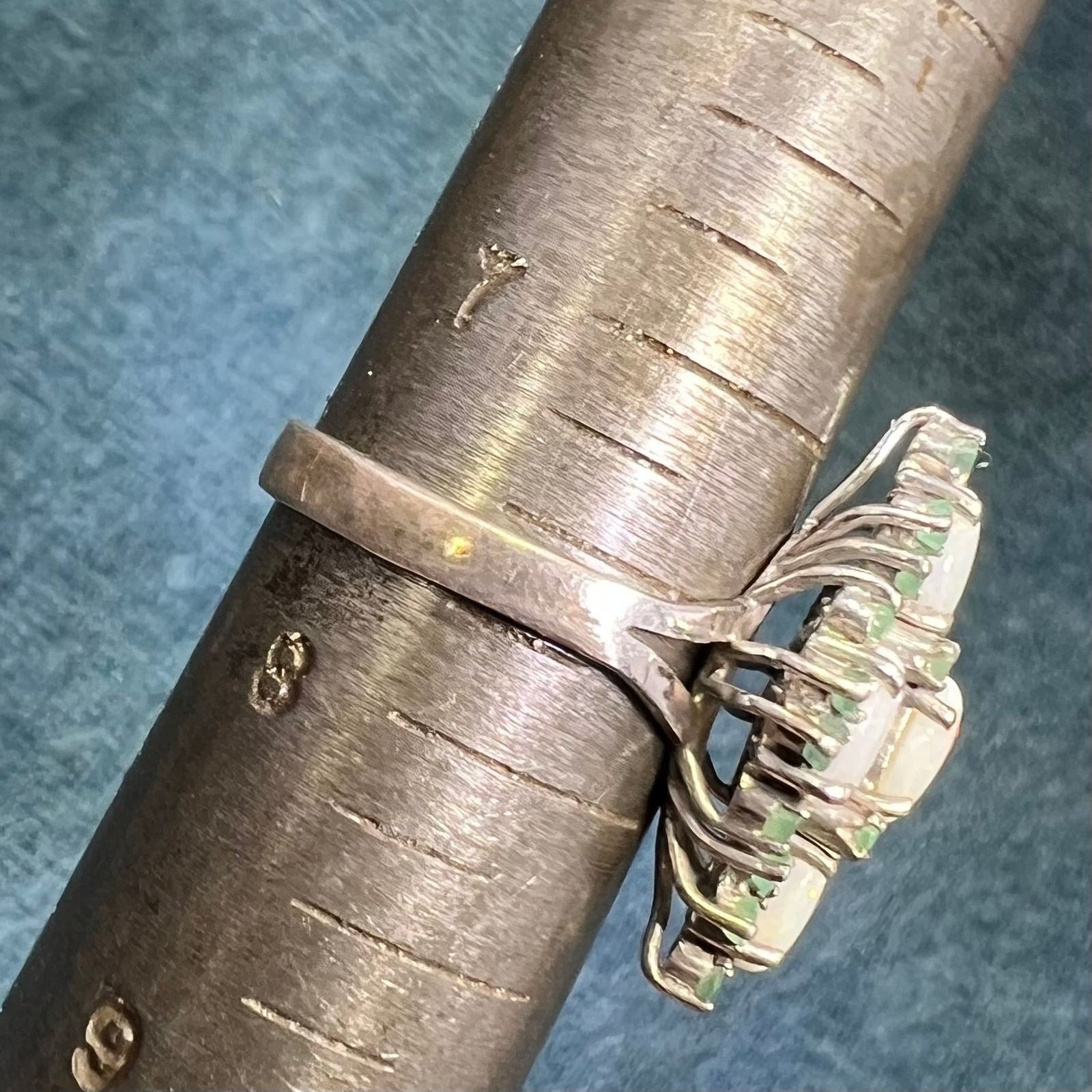 Australian Opal + Natural Emerald Diamond Shaped Ring. 1" Wide *Video*