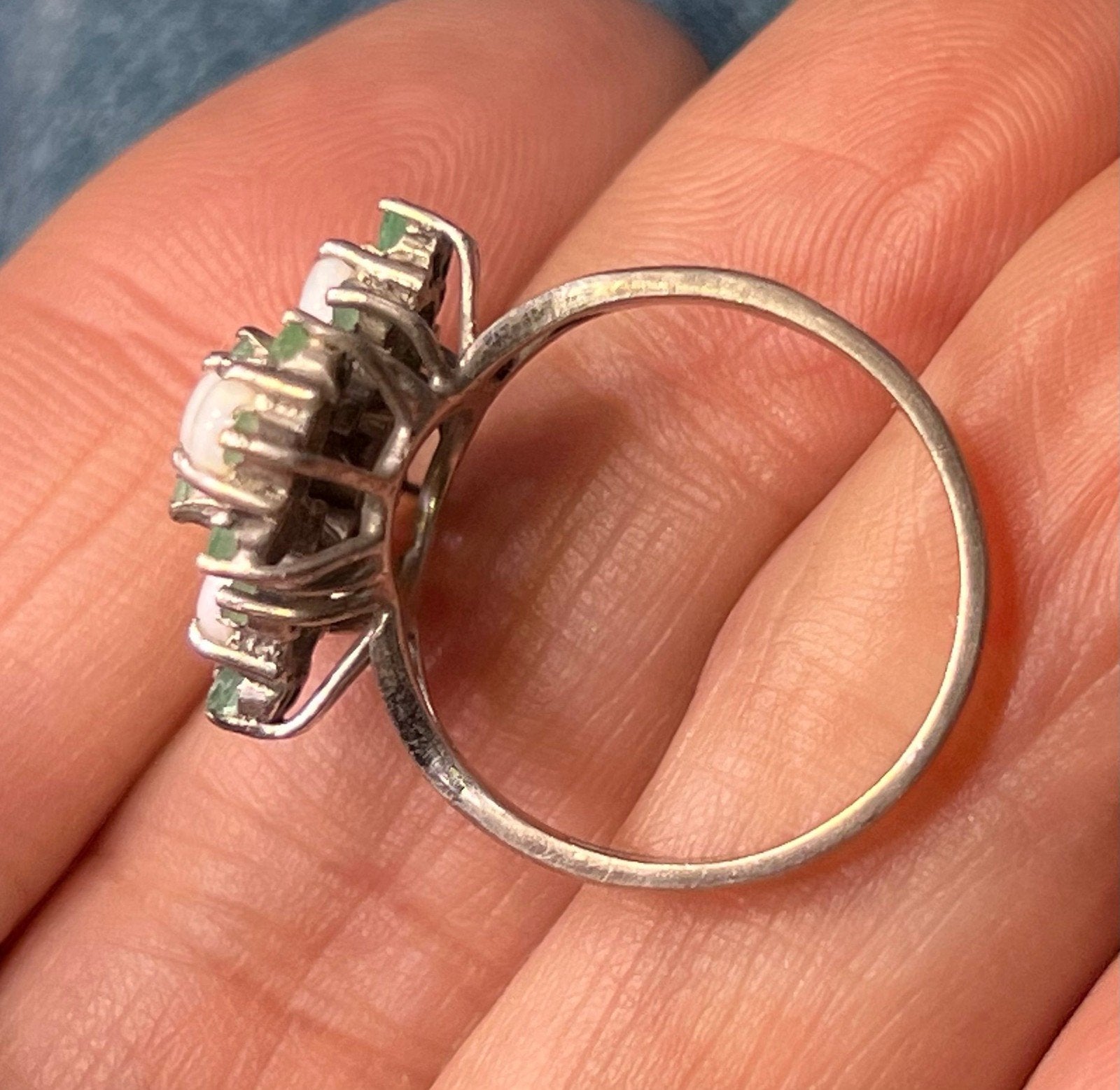 Australian Opal + Natural Emerald Diamond Shaped Ring. 1" Wide *Video*