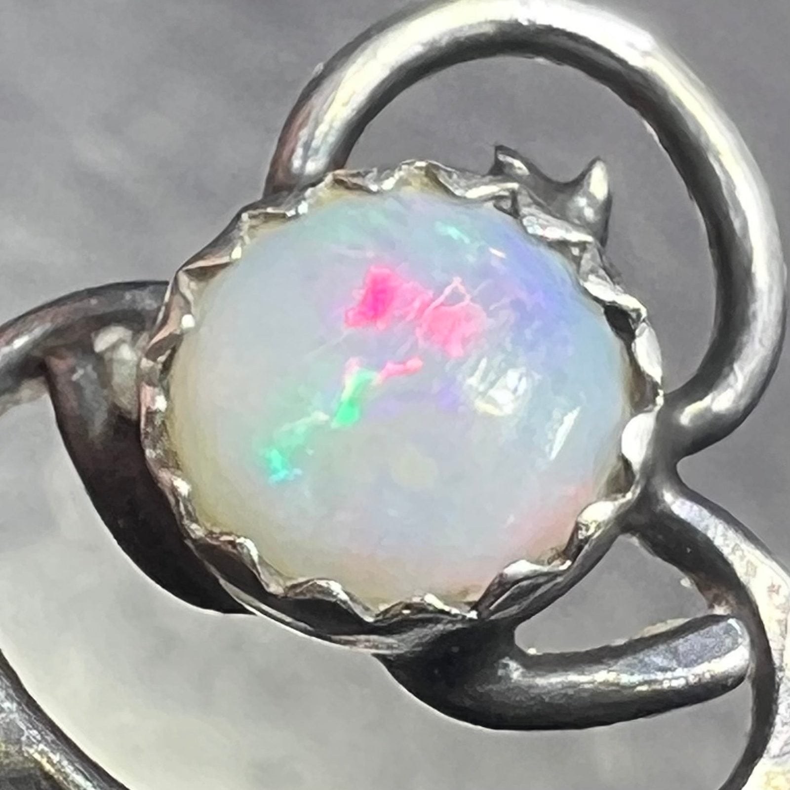 Australian Opal + Onyx 1" Wide Silver Filigree Ring Band. Navette