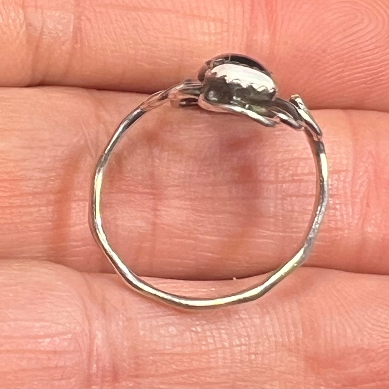 Australian Opal + Onyx 1" Wide Silver Filigree Ring Band. Navette